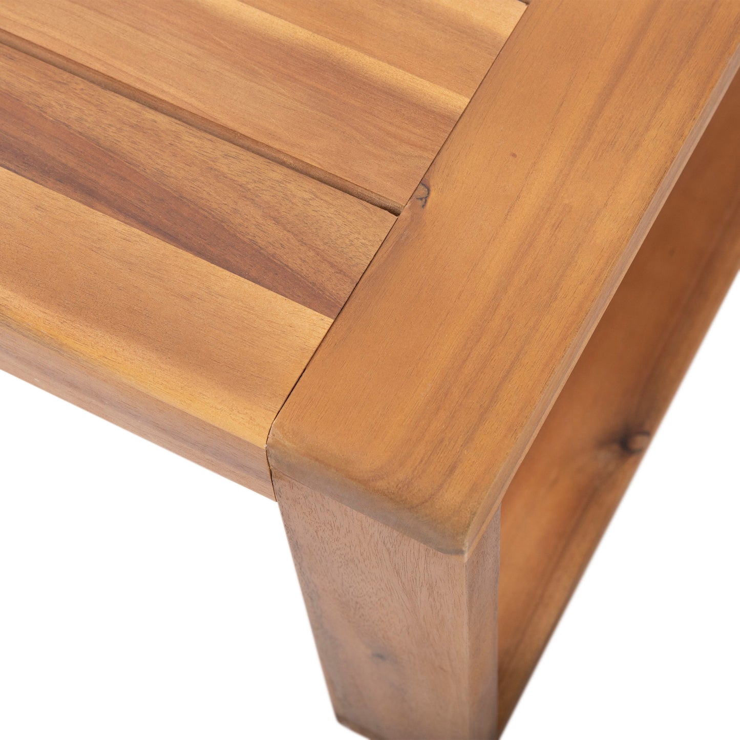 Paloma - Loveseat And Coffee Table Set With Adirondack Design Acacia Wood And Waterproof Fabric - Teak / Beige