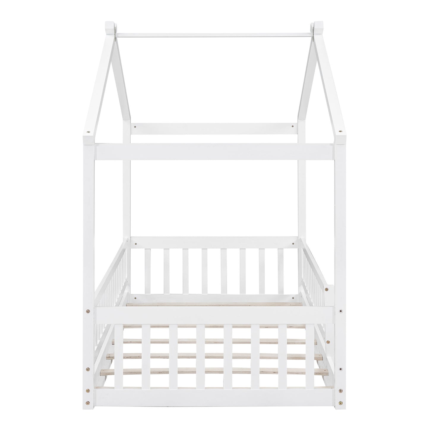Twin Size Bed House Bed Frame & Fence - White