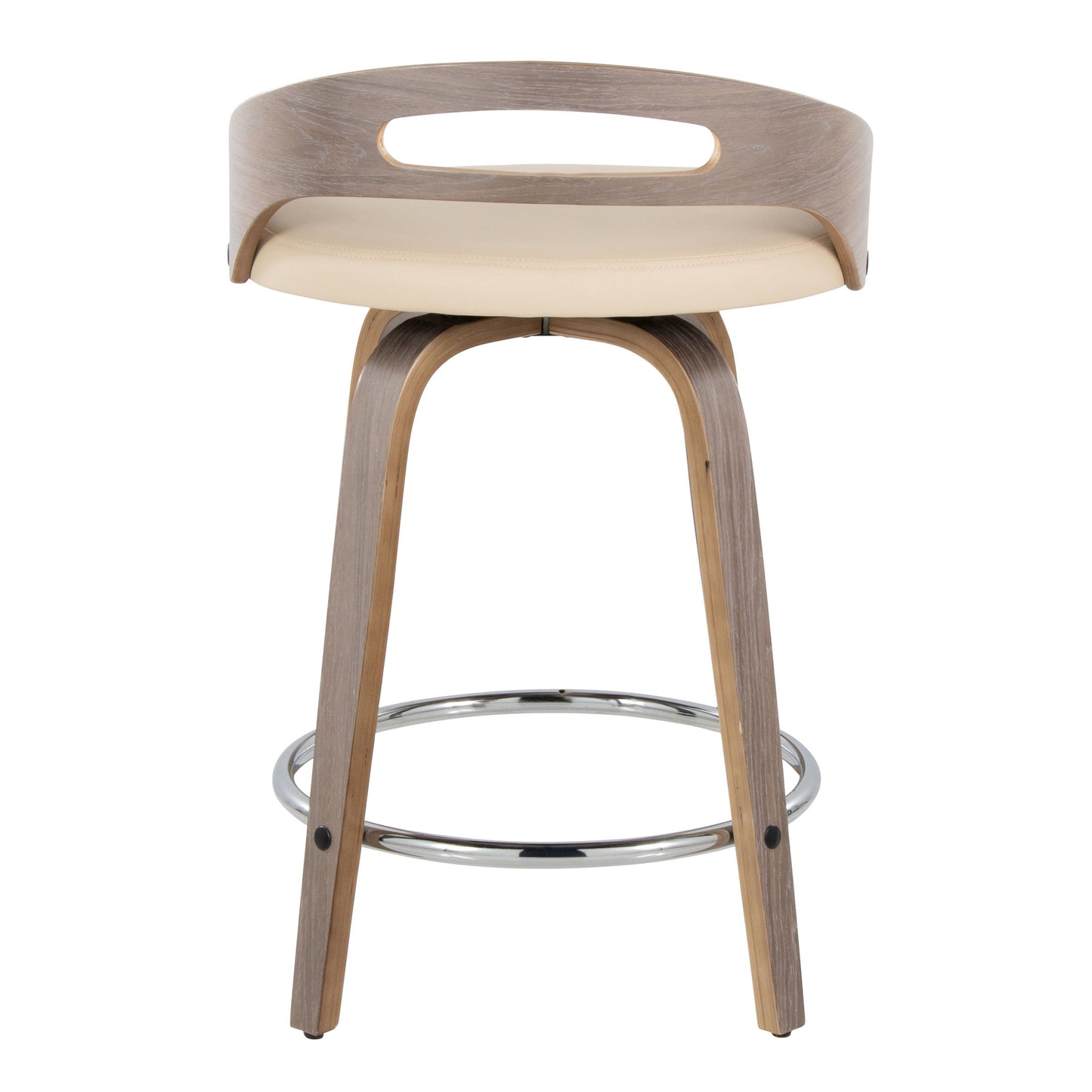 Cassis - Mid-Century Modern Fixed Height Counter Stool With Swivel With Round Footrest (Set of 2) - Light Gray / Cream