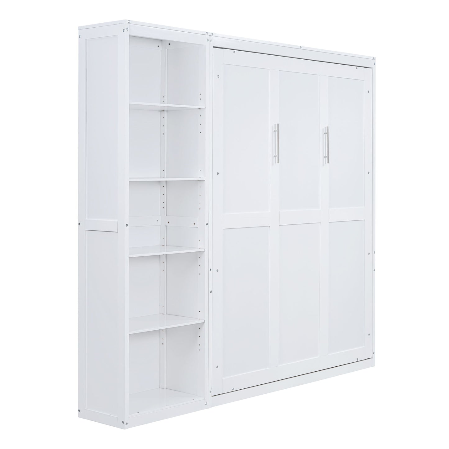 Queen Size Murphy Wall Bed With Shelves - White