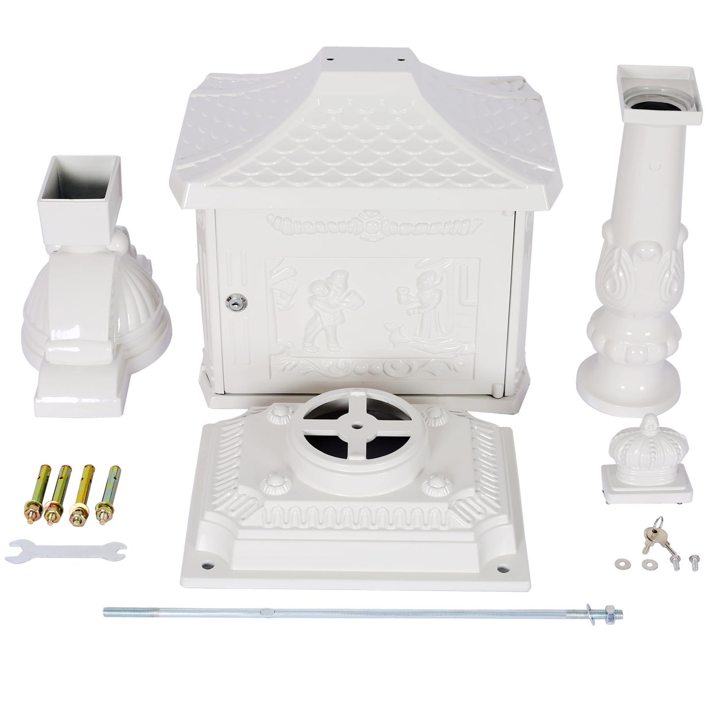 Cast Aluminum Mail Box, Postal Box, Mailbox - White