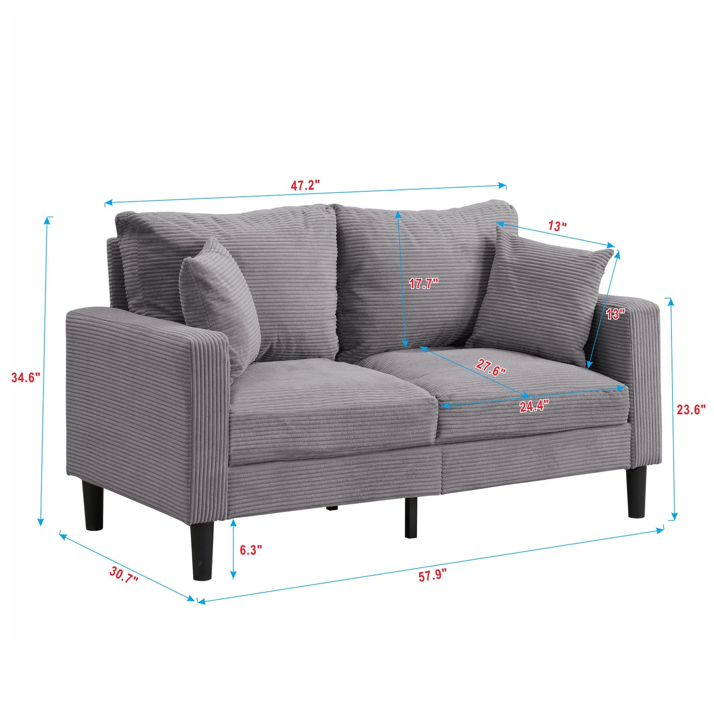 Modern Upholstered Resilience Loveseat Sofa With Wooden Frame, Comfy 2 Seat For Small Space - Light Gray