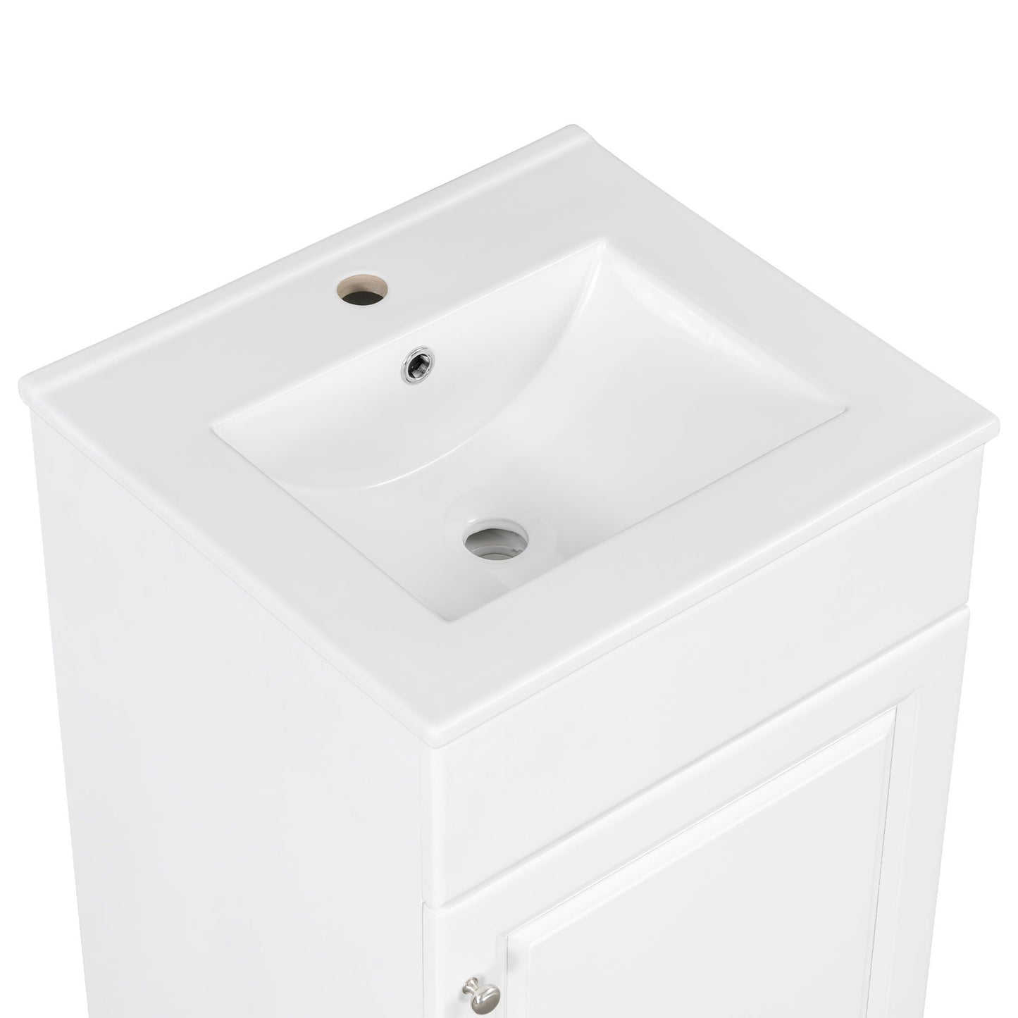 20" Bathroom Vanity With Sink, Freestanding Cabinet With Door Shelf And Adjustable Shelf, And Ceramic Construction - White