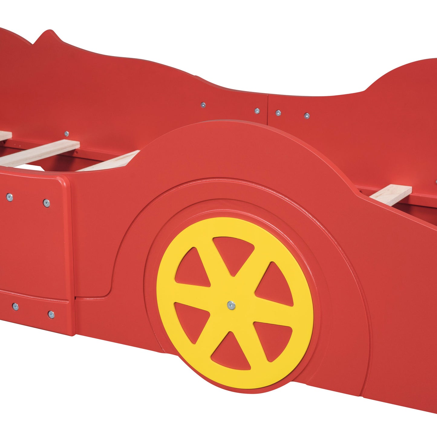 Twin Size Platform Bed Race Car Shaped With Wheels - Red