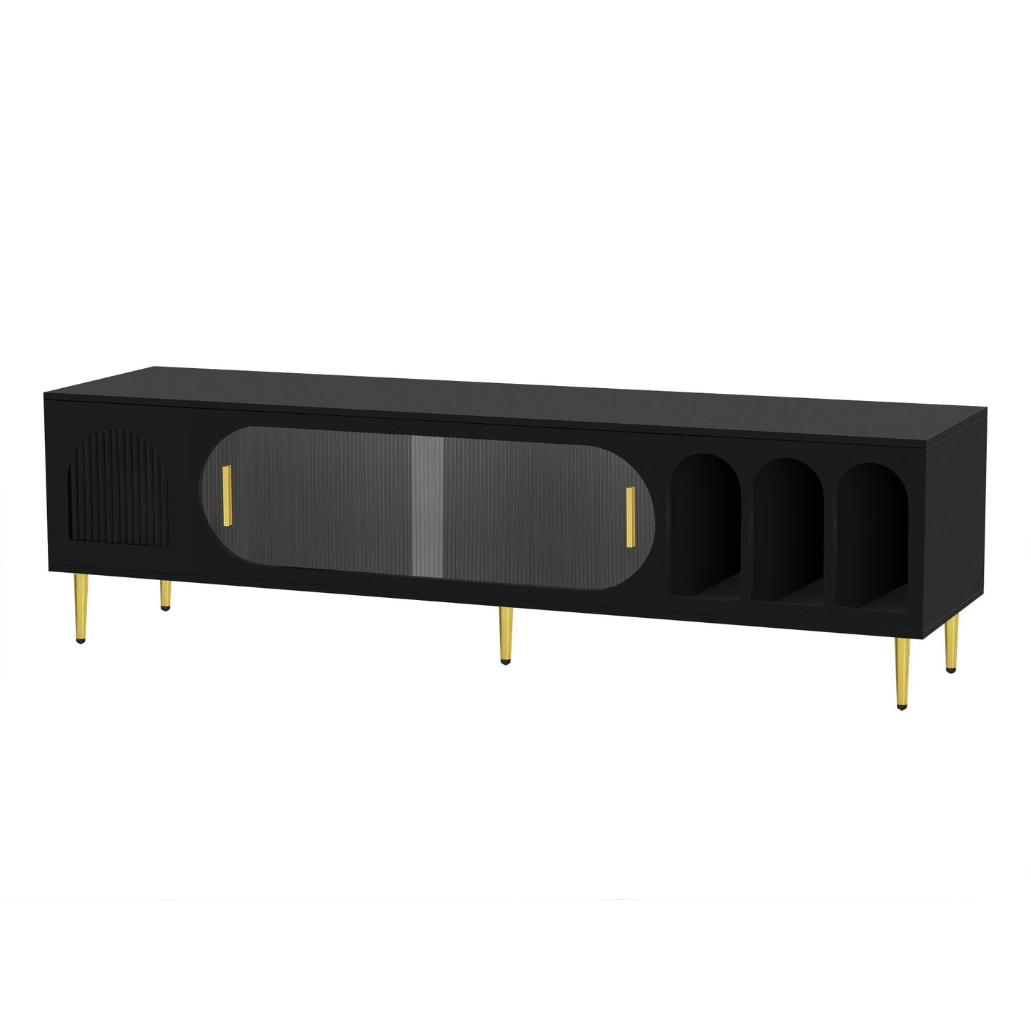 Modern TV Stand For Up To 70" TV, Entertainment Center TV Media Console Table, With 3 Shelves And 2 Cabinets, TV Console Cabinet Furniture For Living Room - Black