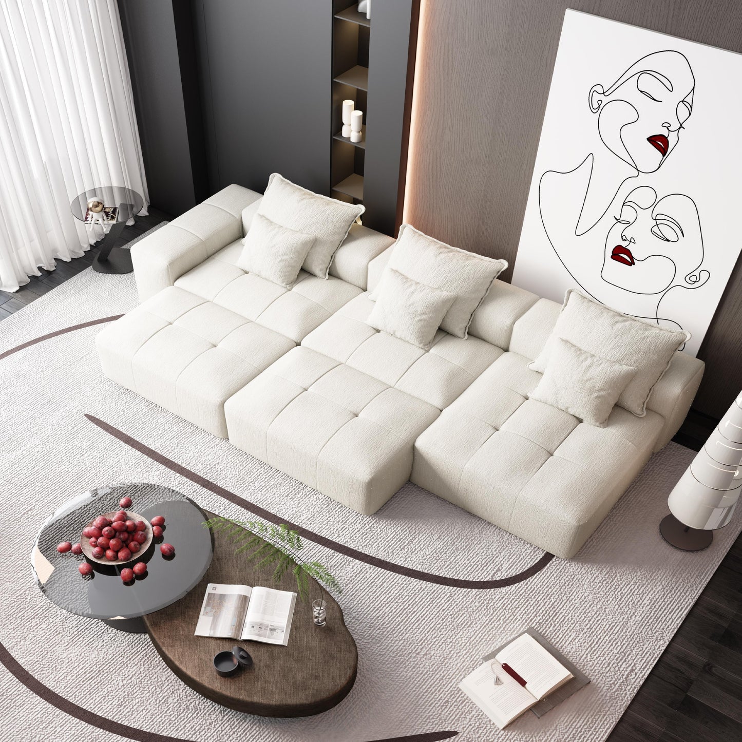 Modern Oversized Modular Sectional Sofa, Sparkling Chenille Fabric Soft Cushion Sofa With 6 Pillows, 6 Pieces Diy Combination Tufted Sofa, No Assembly Required - Beige