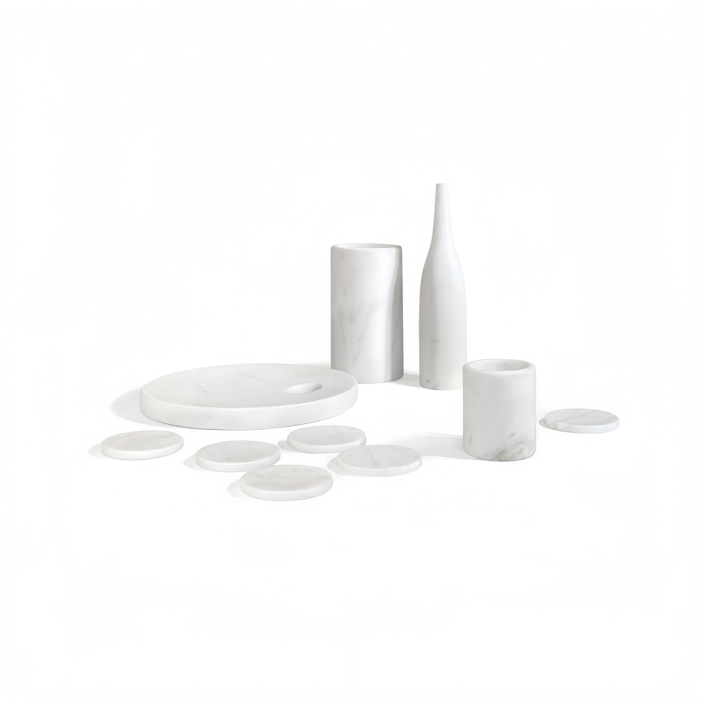 Luxury Natural Marble Dining Room Accessories Set, 10 Pieces, Elegant Natural Stone - White