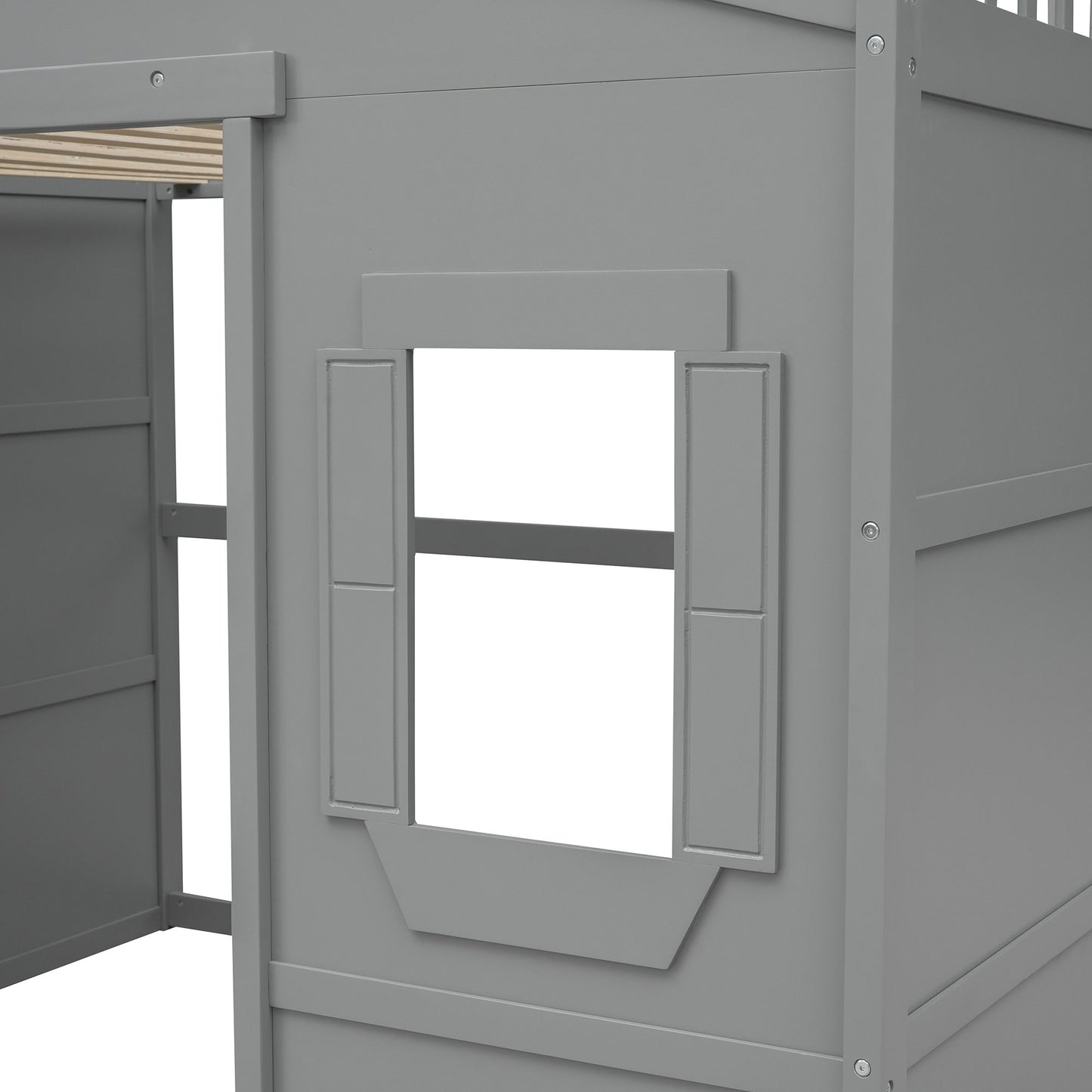 Full Size House Loft Bed With Ladder - Gray