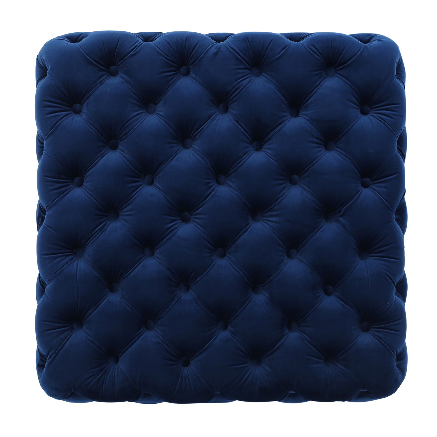 Modern Glam Ottoman With Velvet Upholstery And Button Tufted Design - Navy Blue