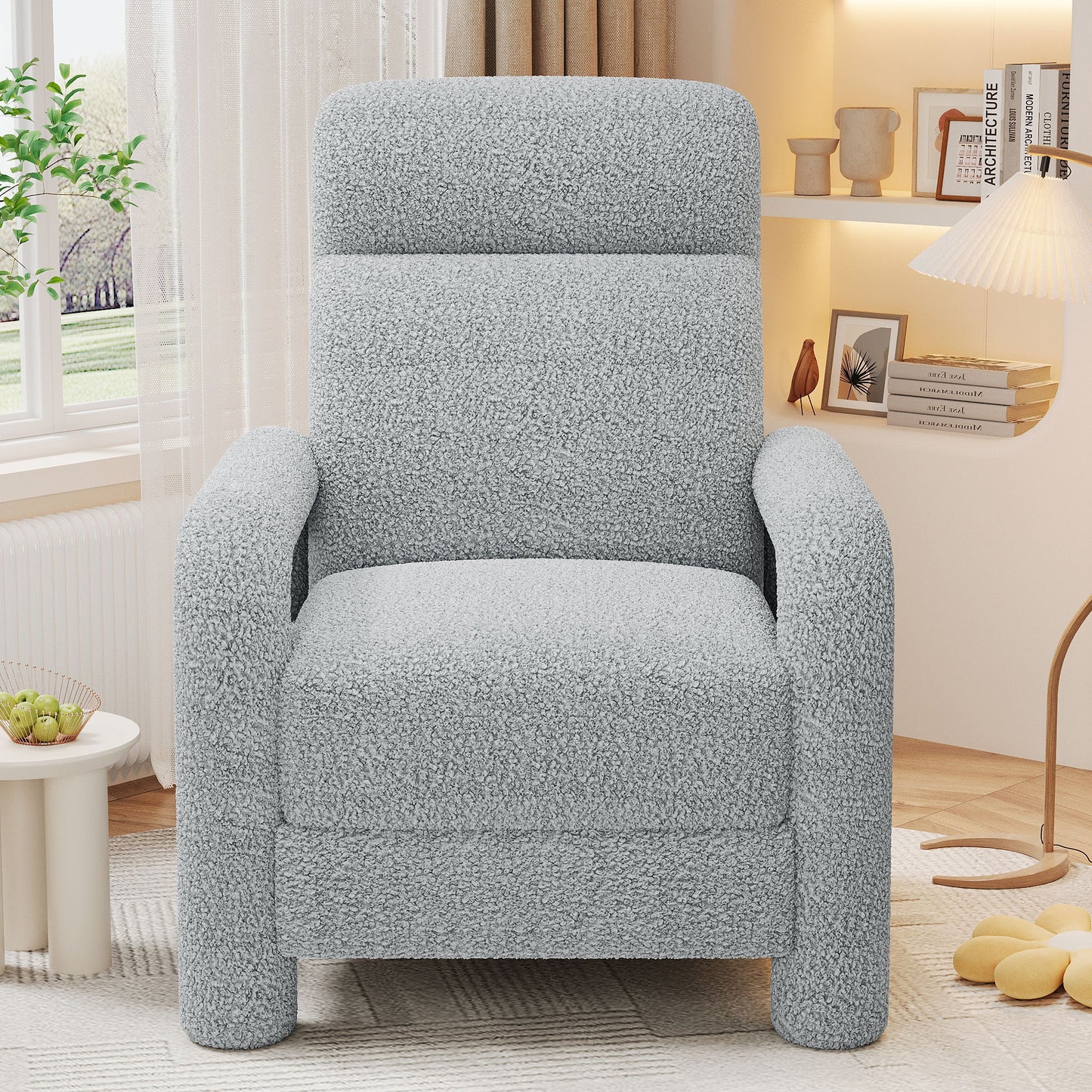Push Back Recliner Armchair Upholstered Single Sofa With Adjustable Backrest For Living Room - Light Gray