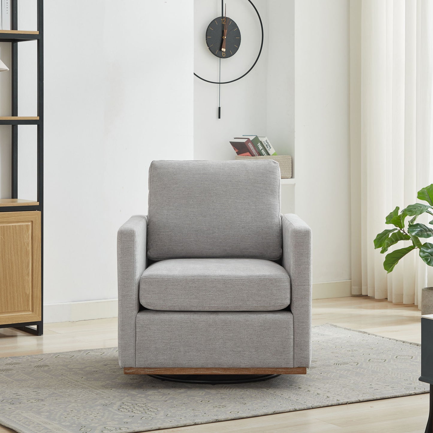 Modern Square Upholstered Swivel Accent Chair Chenille For Living Room Or Bedroom - Light Gray