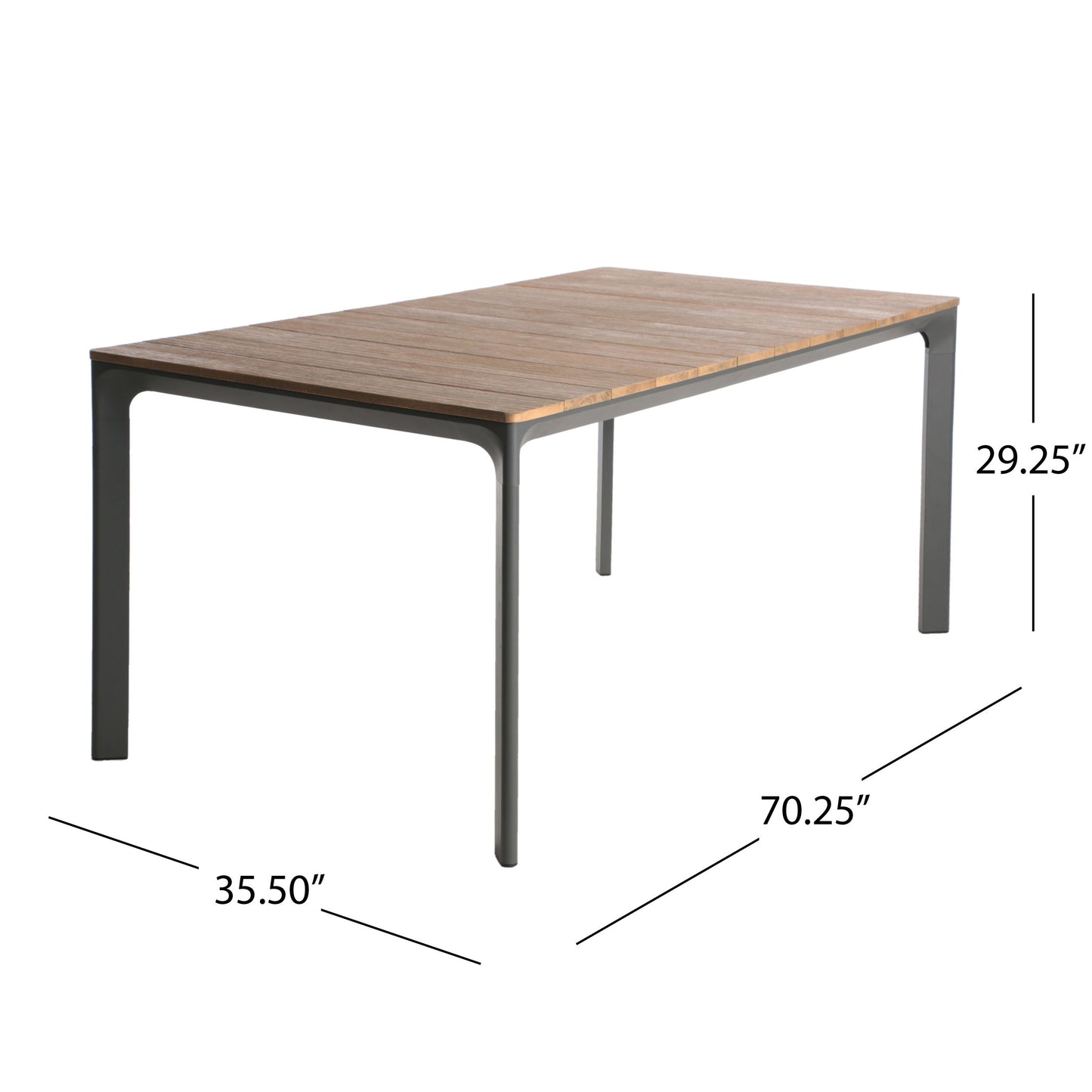 Eucalyptus Wood Topped Patio Dining Table With Aluminum Frame - Gray