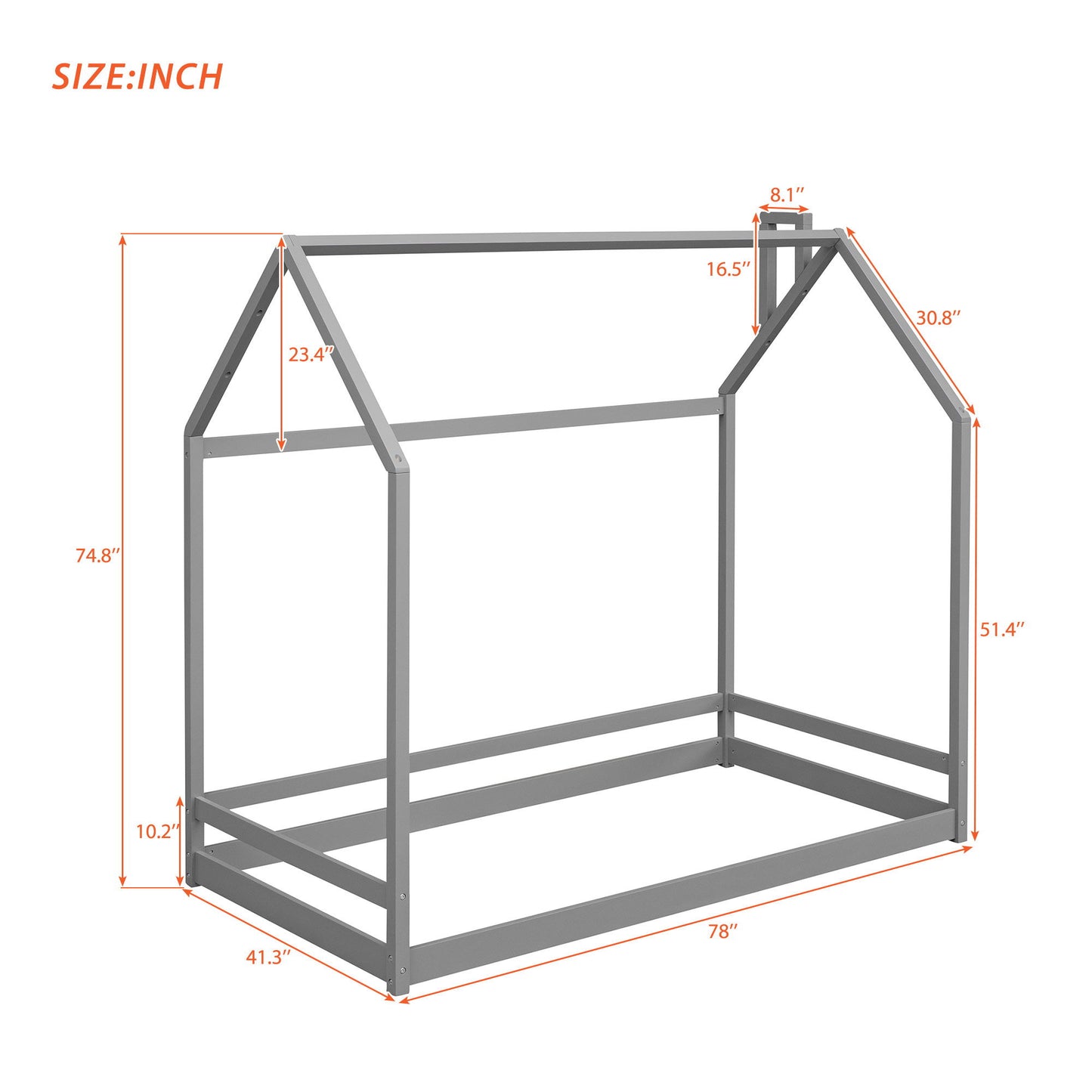 Twin Size Playhouse Bed - Gray