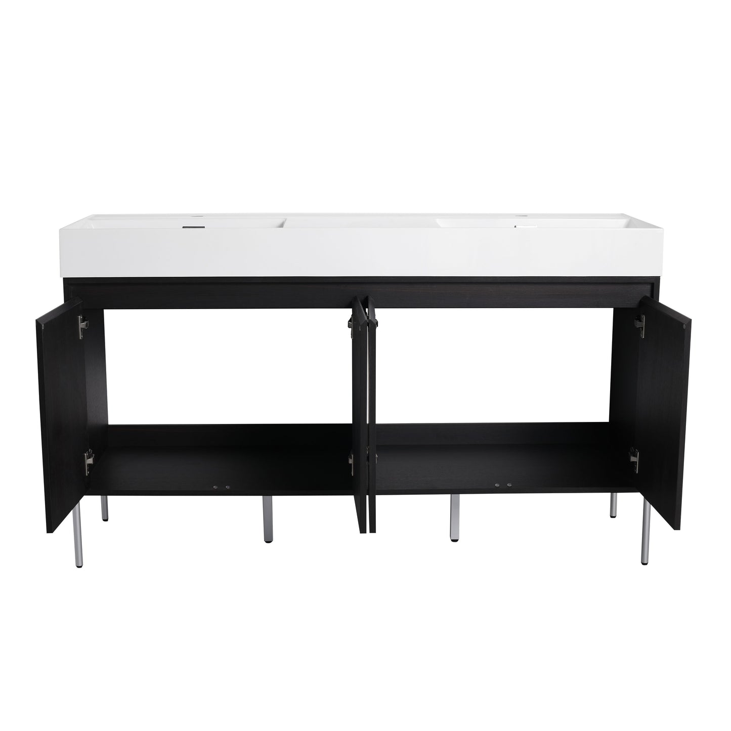 Deluxe 60" Freestanding Bathroom Vanity With Resin Double Sink - Dark Oak