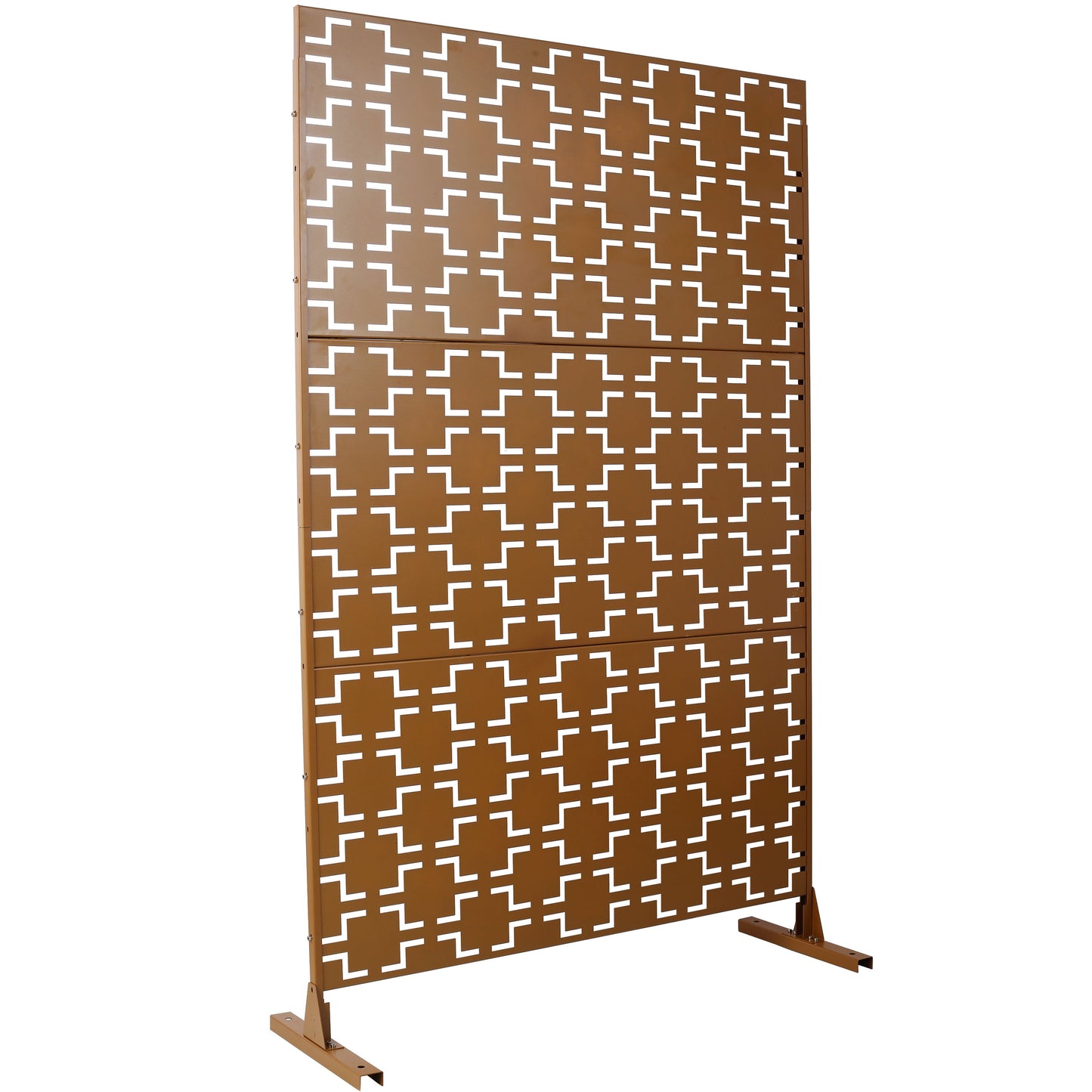 Outdoor & Indoor Freestanding Decorative Privacy Screen For Deck Balcony Patio, Metal Privacy Screen - Brown
