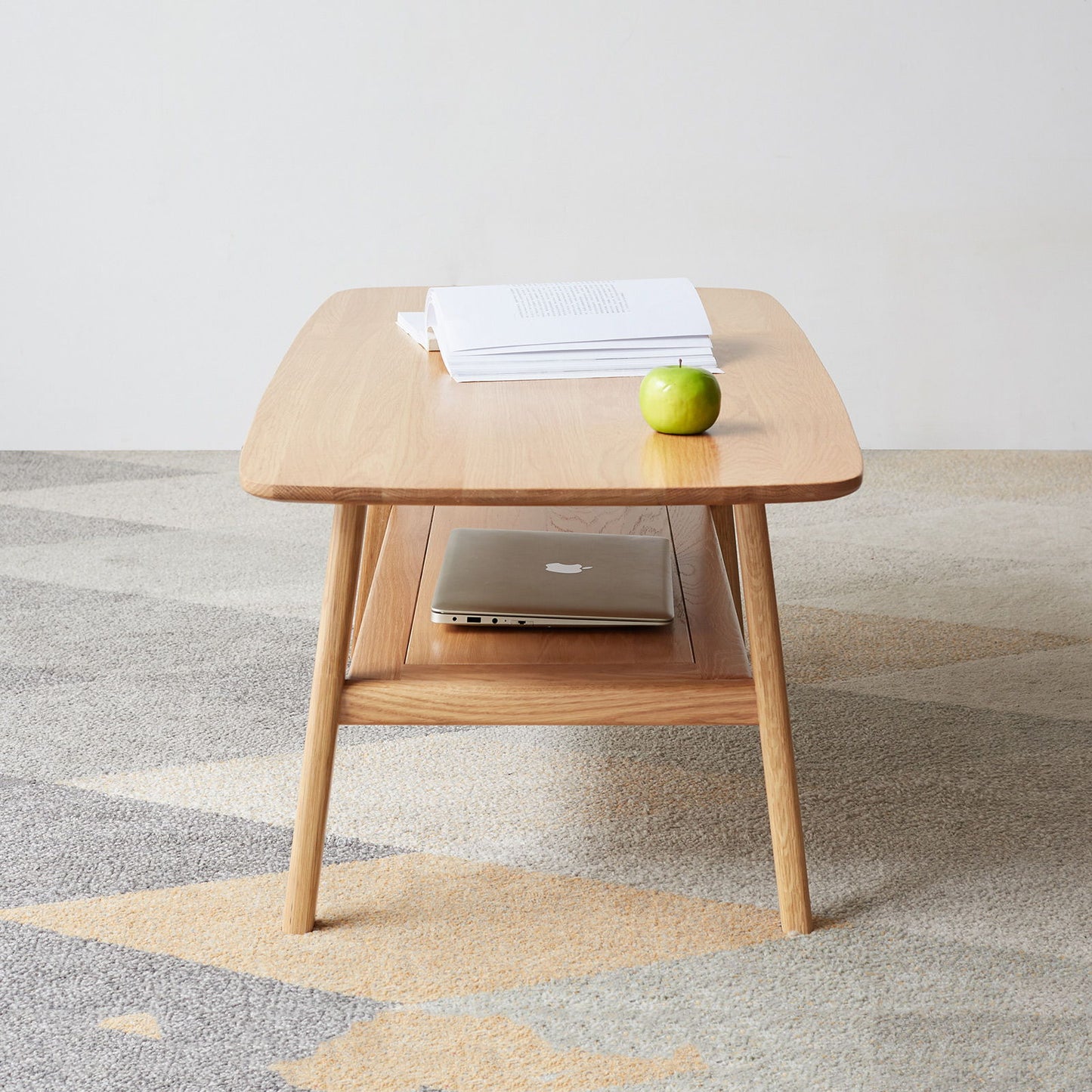 Center Low Table, Coffee Table With Storage Shelf - Natural