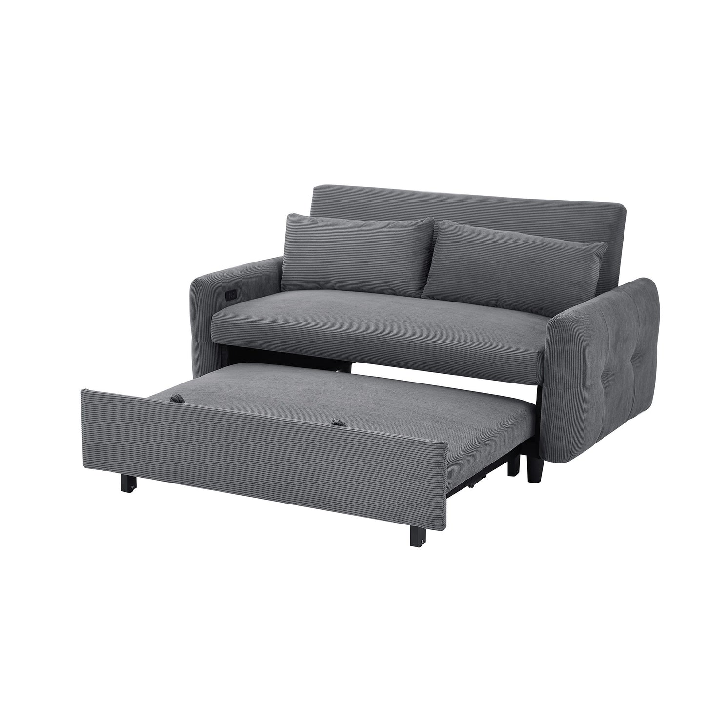 Pull Out Sofa Bed Convertible Couch 2 Seat Loveseat Sofa Modern Sleeper Sofa With 2 Throw Pillows And USB Ports For Living Room - Dark Gray