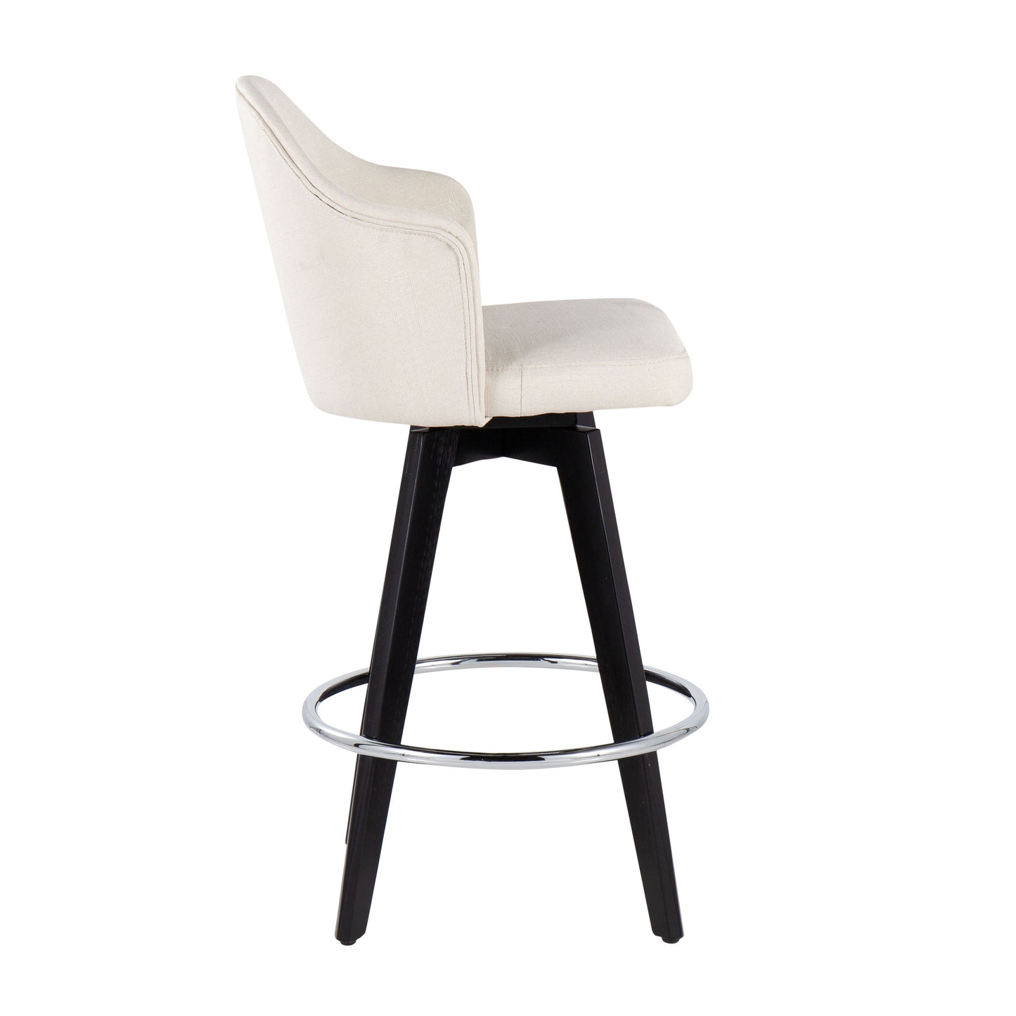 Ahoy - Contemporary Fixed Height Counter Stool Round Chrome Footrest (Set of 2) - Cream / Black