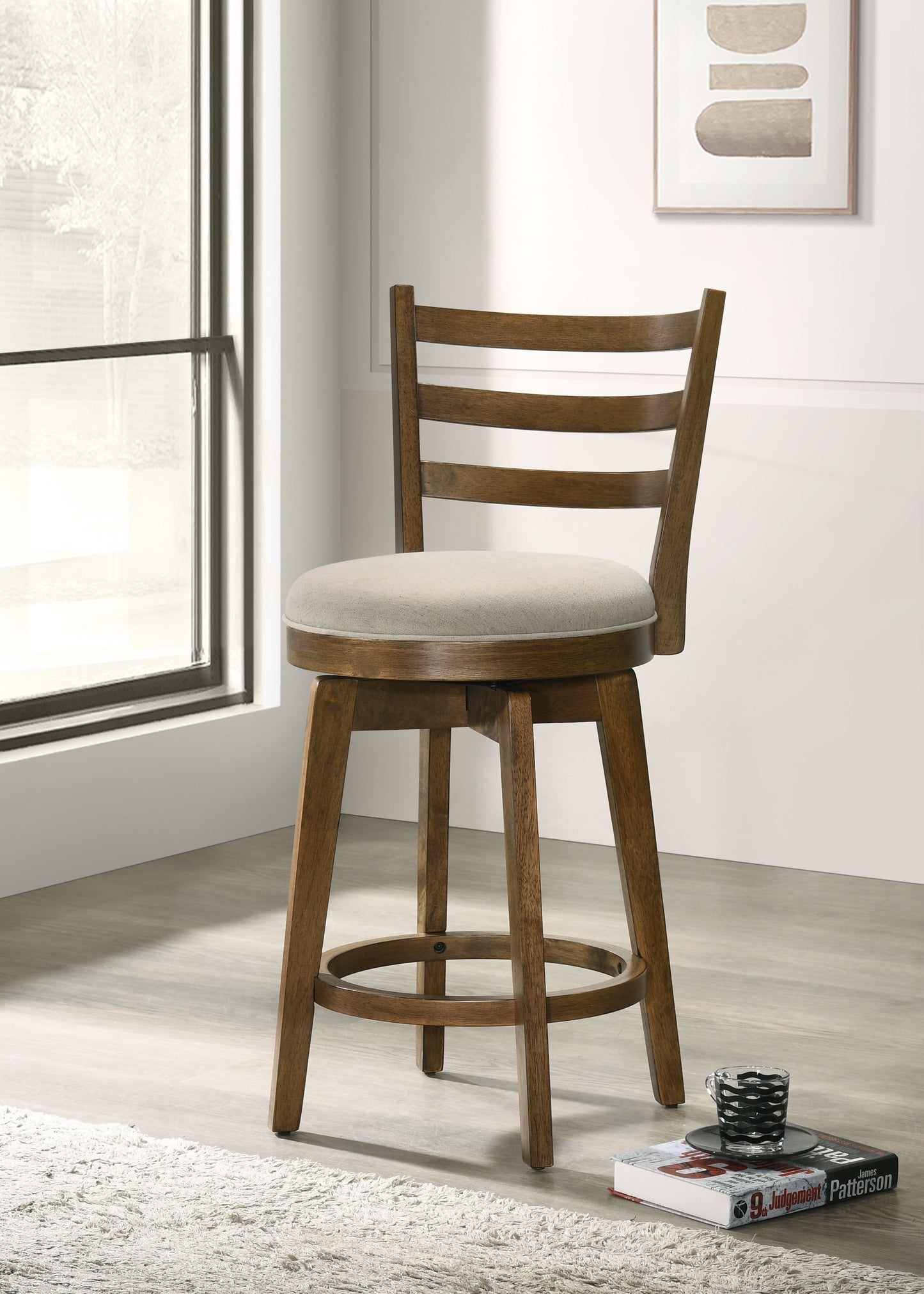 Joplin - Ladder Back Counter Height Swivel Chair With Upholstered Seat - Walnut