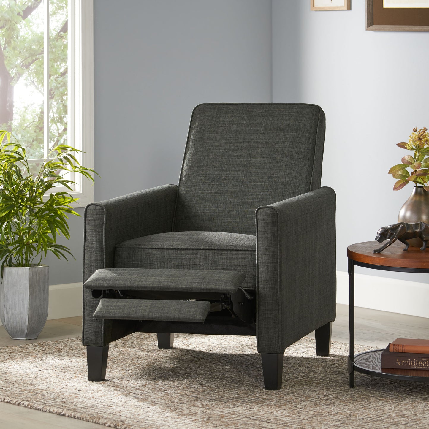 Linen Push Back Chair For Elegant Home - Dark Gray