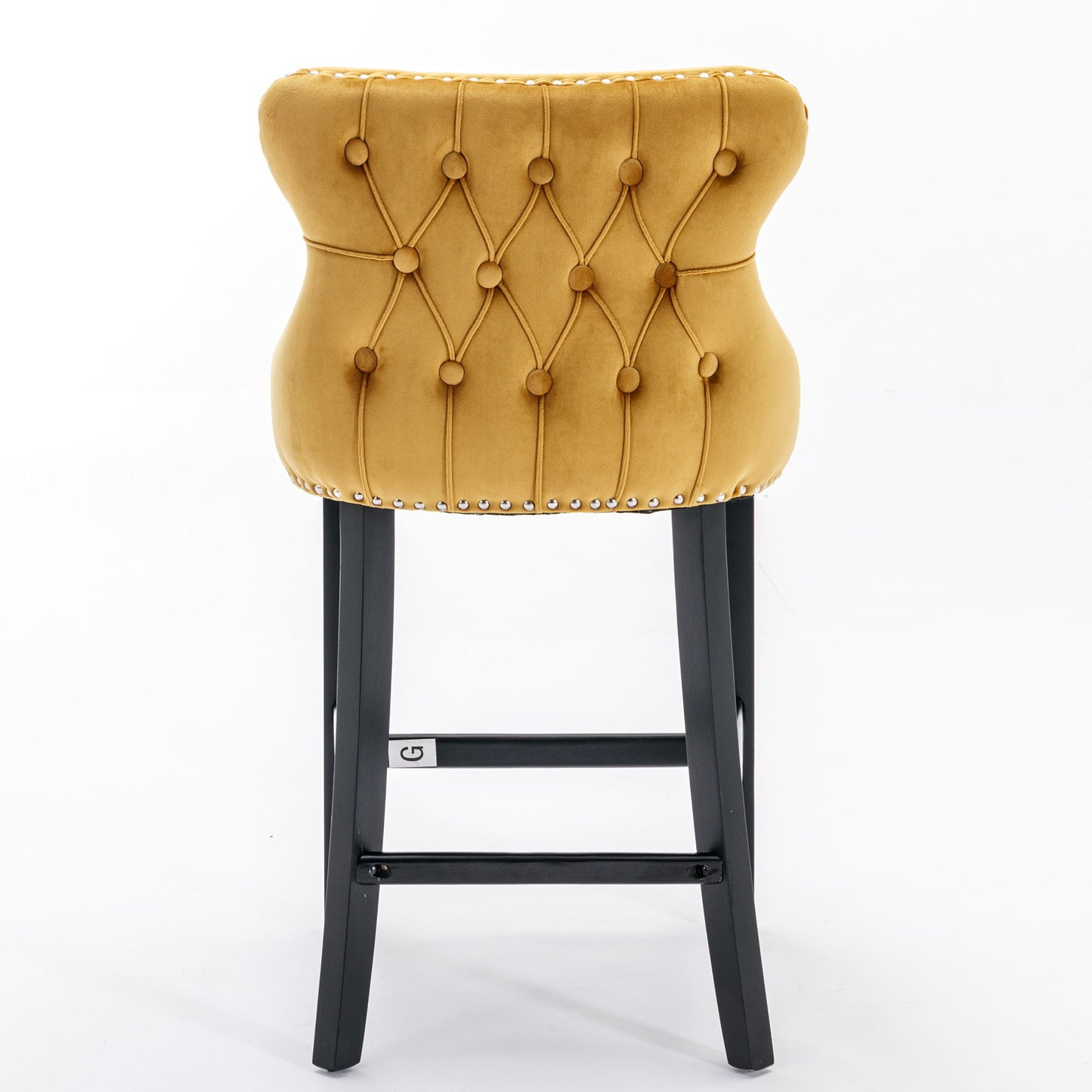 Contemporary Velvet Upholstered Wing-Back Barstools With Button Tufted Decoration And Wooden Legs, And Chrome Nailhead Trim, Leisure Style Bar Chairs, Bar Stools (Set of 4) - Gold