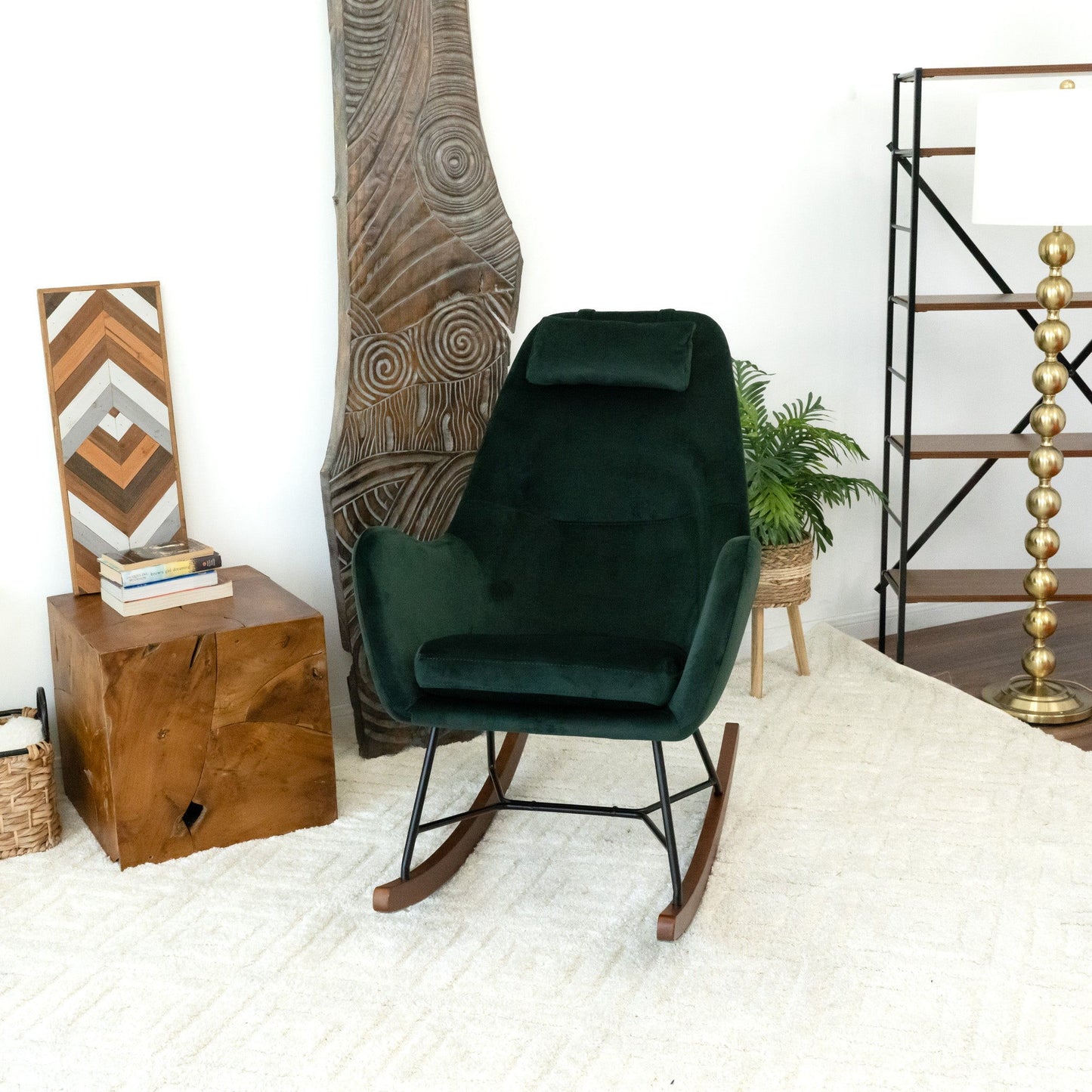 Chel - Mid-Century Modern Velvet Rocking Chair - Green