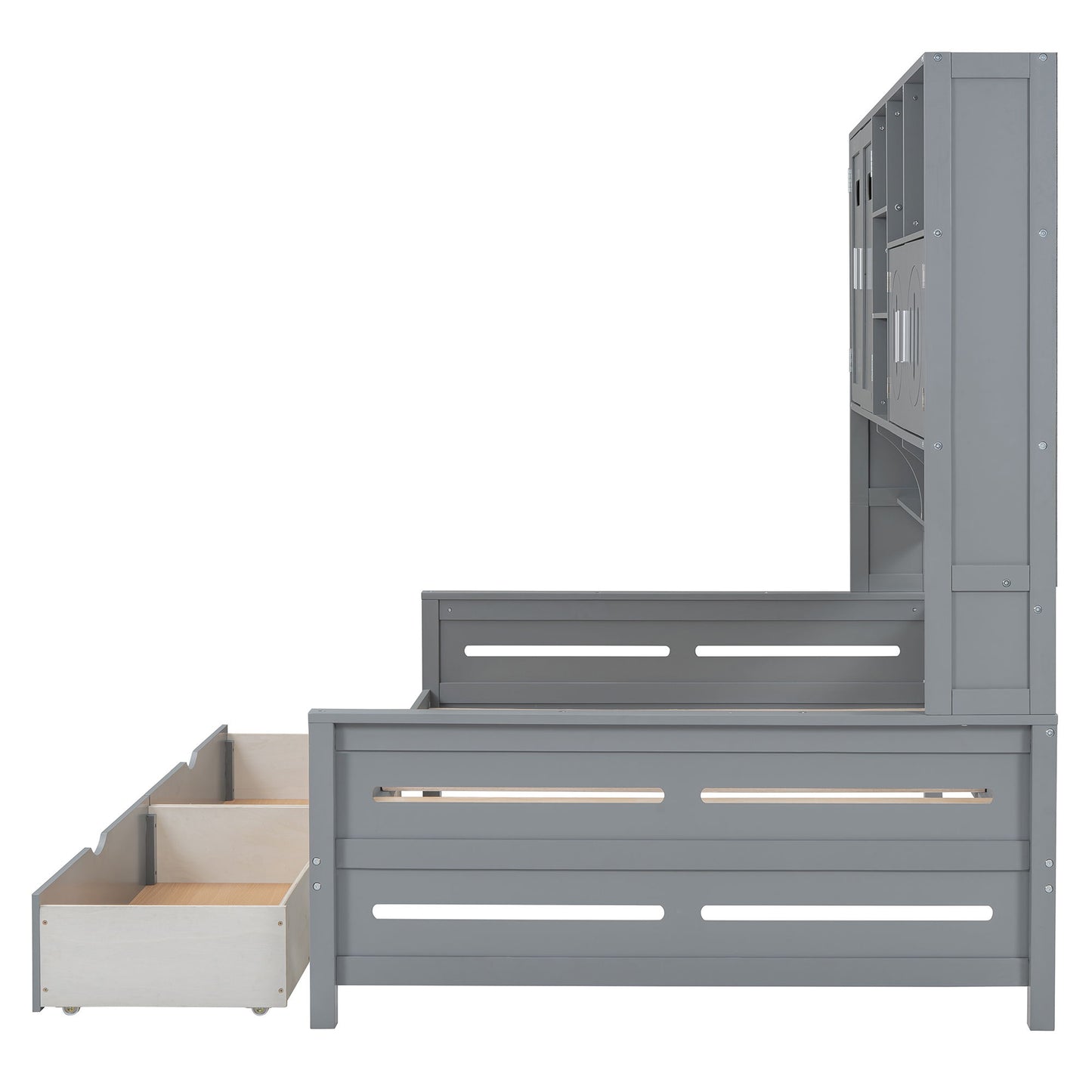 Full Size Daybed With 2 Drawers And All In One Cabinet And Shelf - Gray
