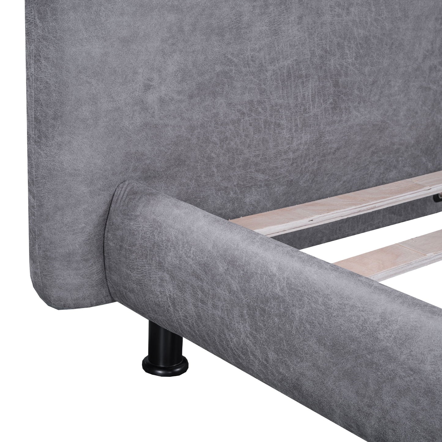 Queen Size Upholstered Platform Bed With 2 Large Headrests And Thick - Gray