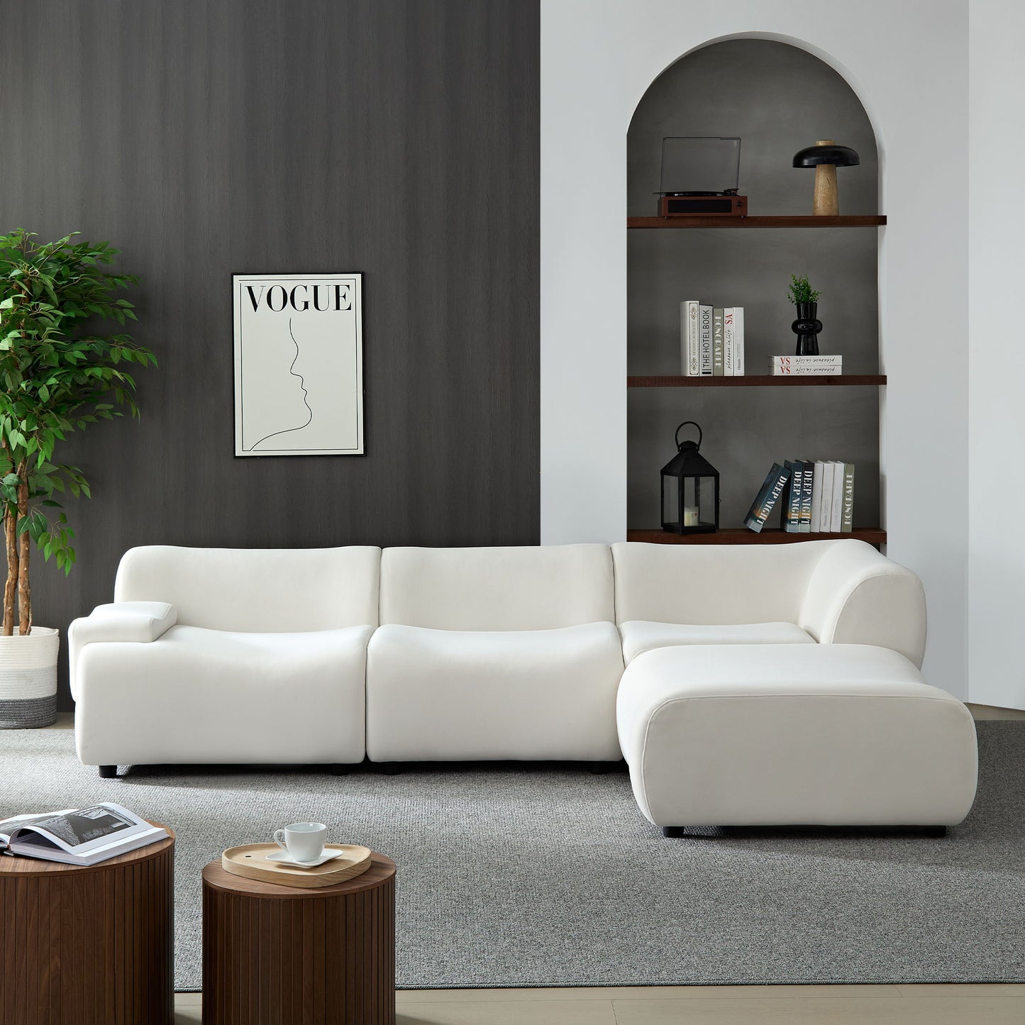 Strong Durable Fabric 4 Seat Sectional Sofa With High Density Sponge And Solid Wood Frame - White