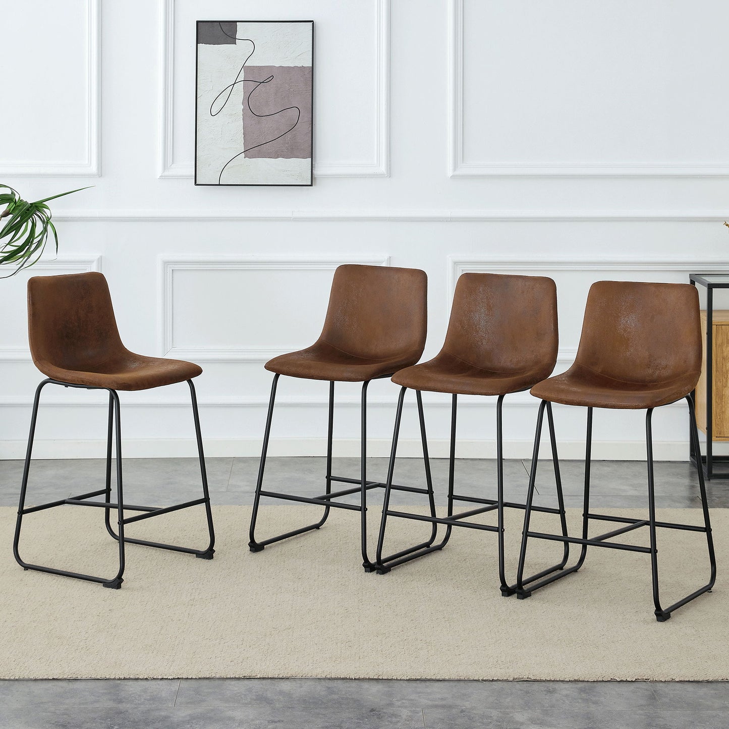 (Set of 2) Retro Bar Chairs, Comfortable Stools Suitable For Industrial And Vintage Style Settings - Brown