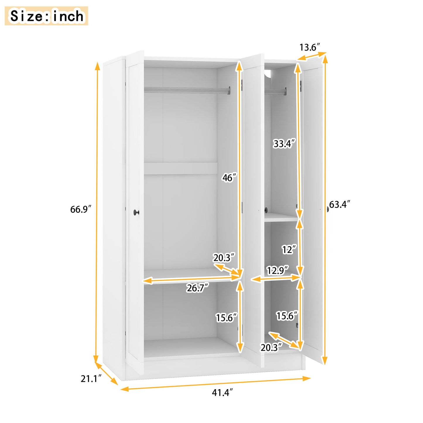 3 Door Shutter Wardrobe With Shelves - White