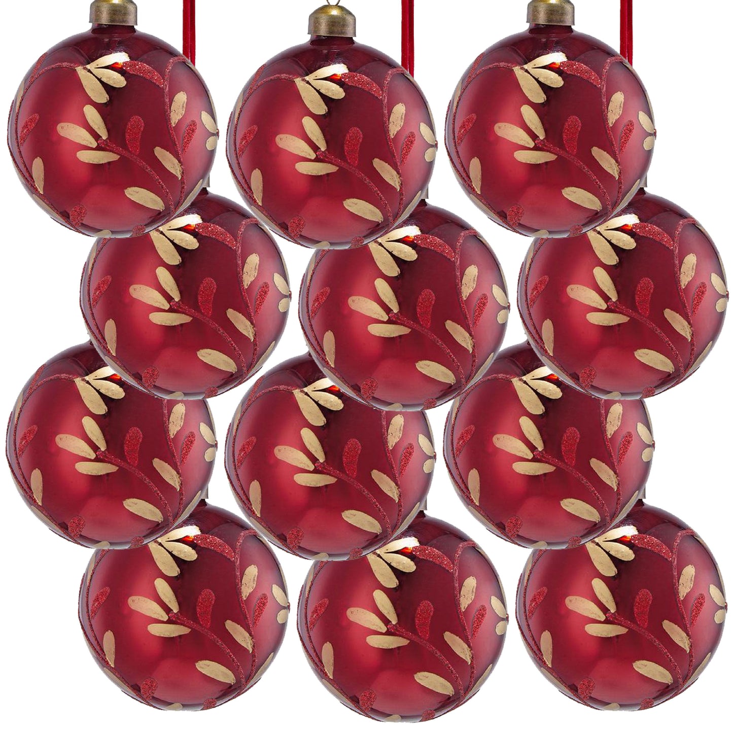 Christmas Ball Ornaments, Decorative Hanging Ball Christmas Tree Ornaments, For Holiday Party Decorations (Set of 12) - Red