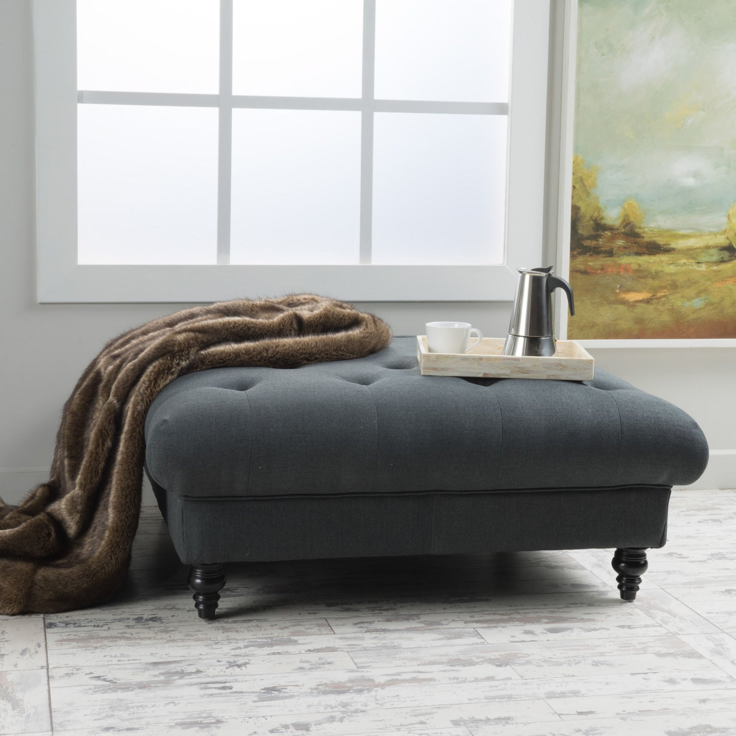 Madrid - Tufted Ottoman With Button Tufting And Turned Feet - Dark Gray