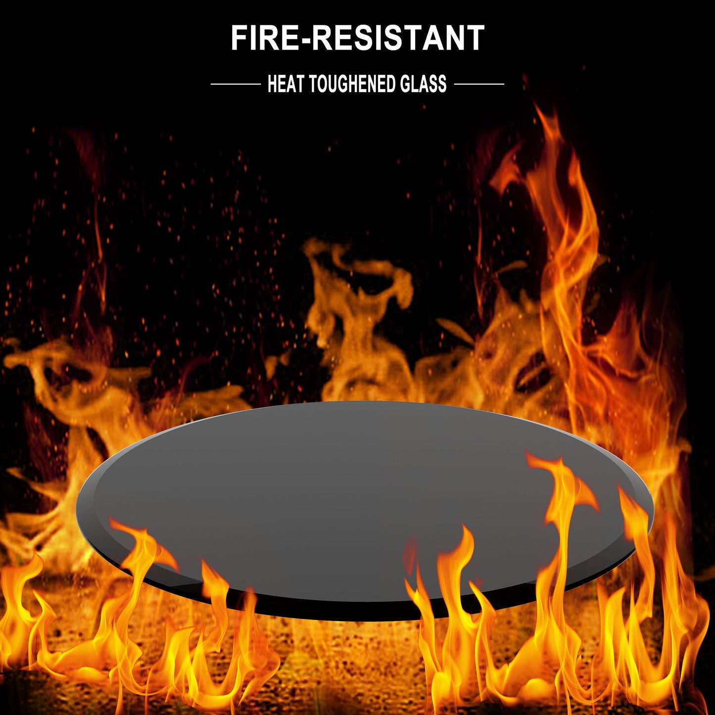 36" Round Tempered Glass Table Top Black Glass 2 / 5" Thick Beveled Polished Edge - Black