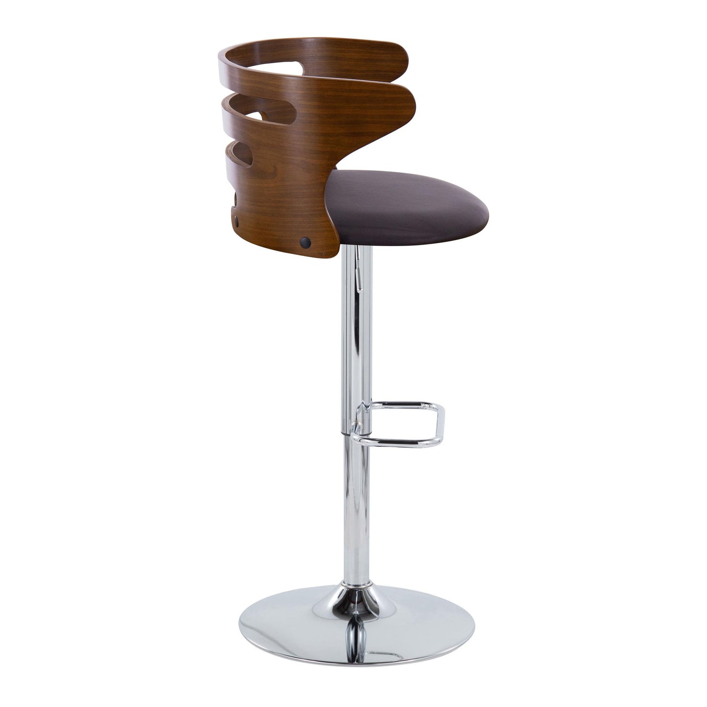 Cosi - Mid-Century Modern Adjustable Barstool With Swivel With Rounded Rectangle Footrest (Set of 2) - Chrome / Brown