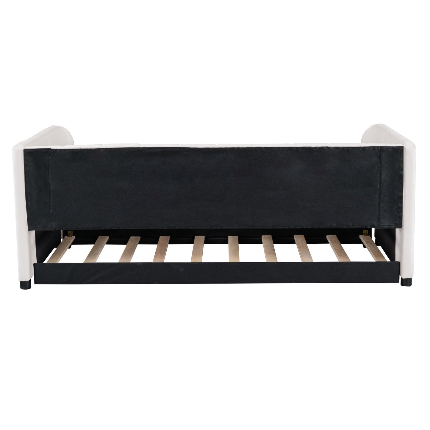 Twin Size Upholstered Daybed With Ergonomic Design Backrest And Trundle - Beige