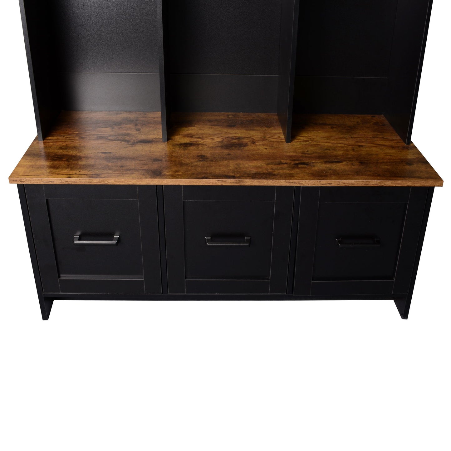 Modern Hall Tree With Entryway Bench, 3 Shelves And Drawers, Wide Hall Tree With Storage Bench For Hallway - Black