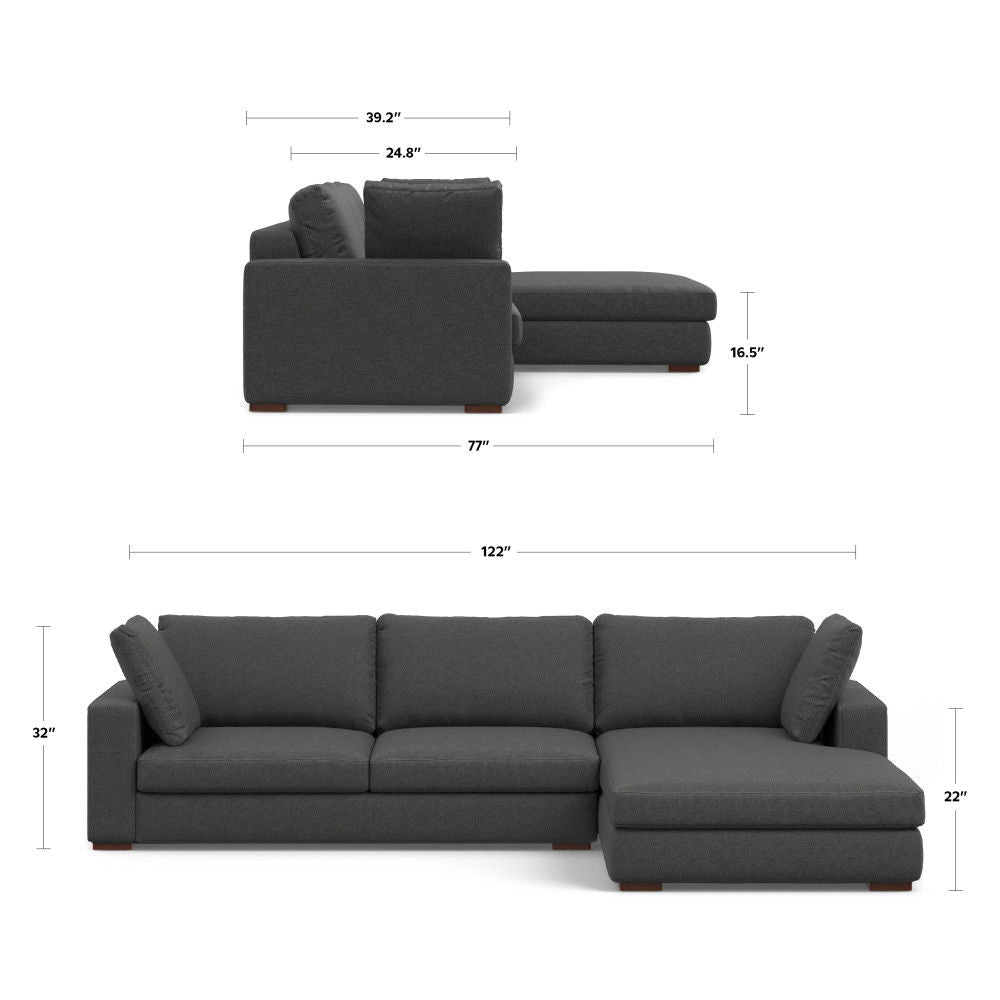 Charlie - Deep Seater Right Sectional Sofa - Gray