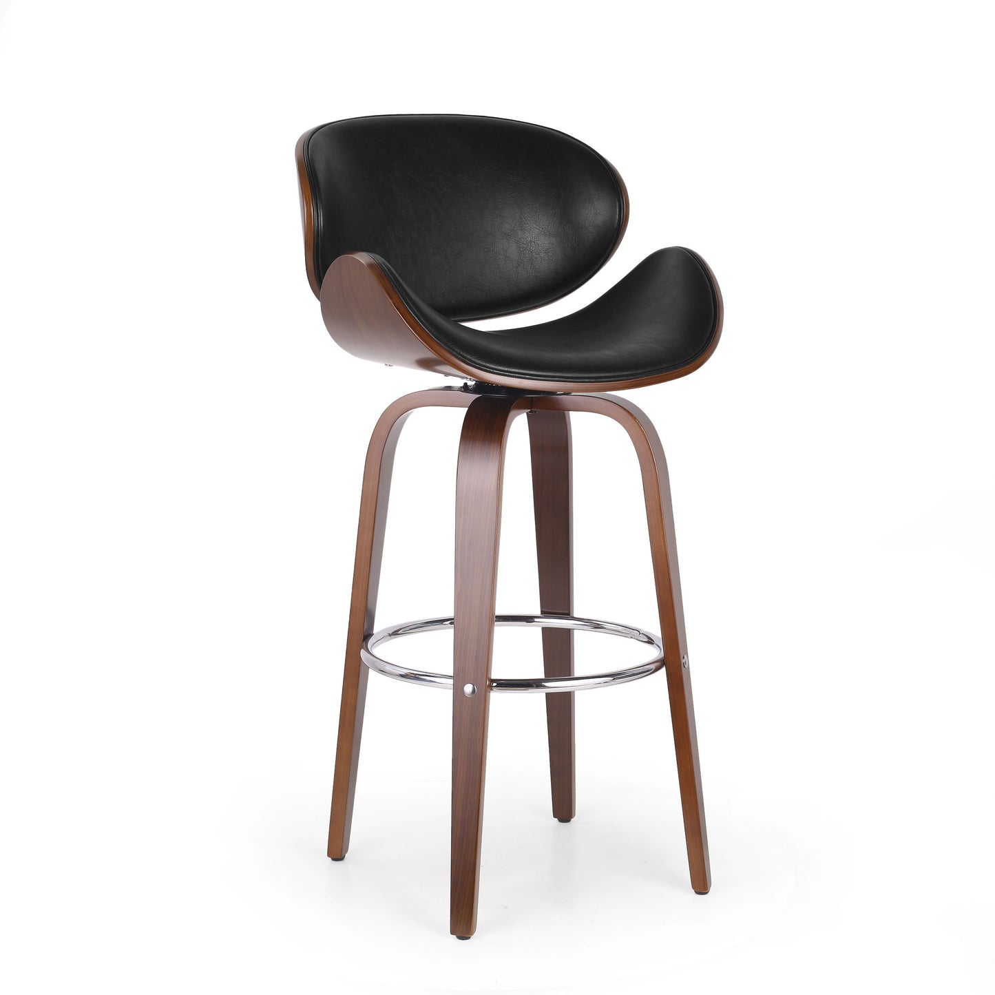 Lumos - Mid Century Modern Upholstered Swivel Barstool - Walnut / Black