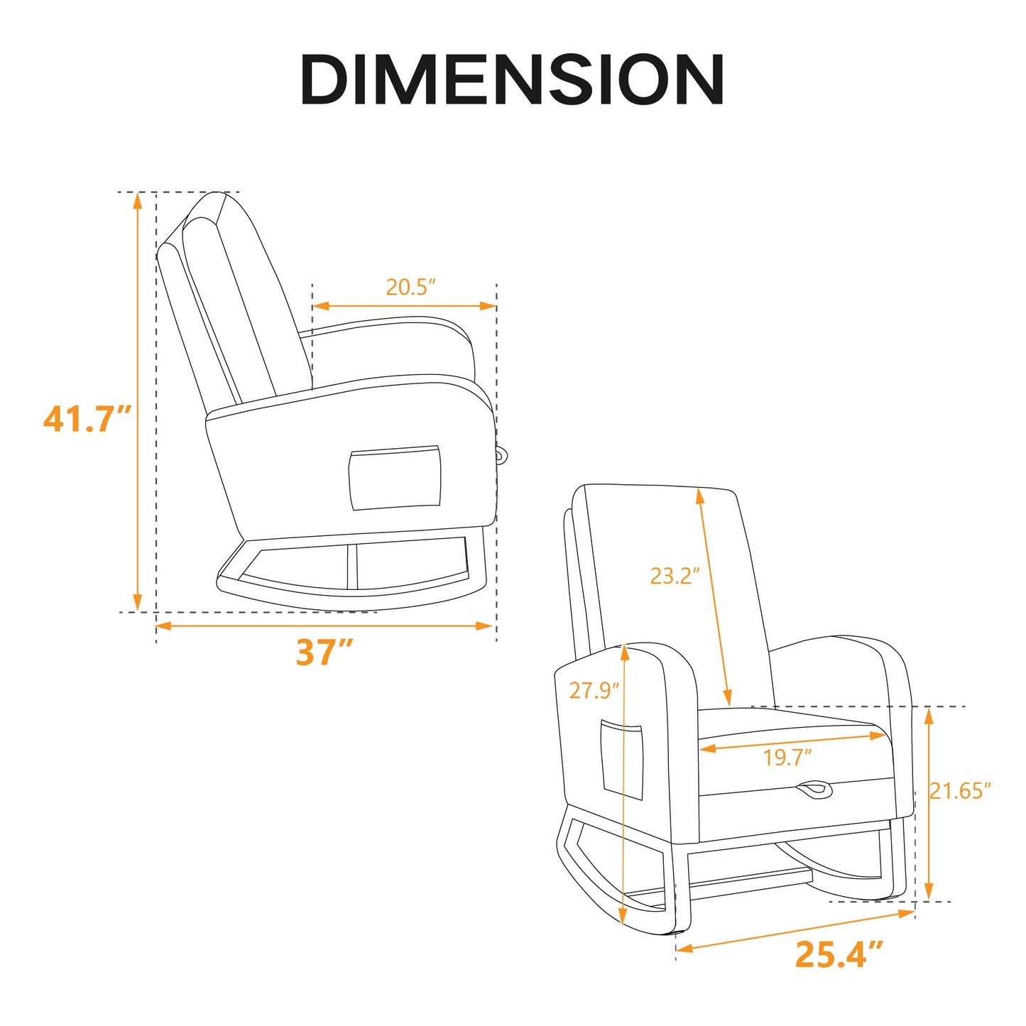 Rocking Chair For Nursery, High Back Glider Chair With Retractable Footrest, Side Pocket, Rocking Accent Armchair With Rubber Wood Legs For Living Room / Bedroom - Light Gray