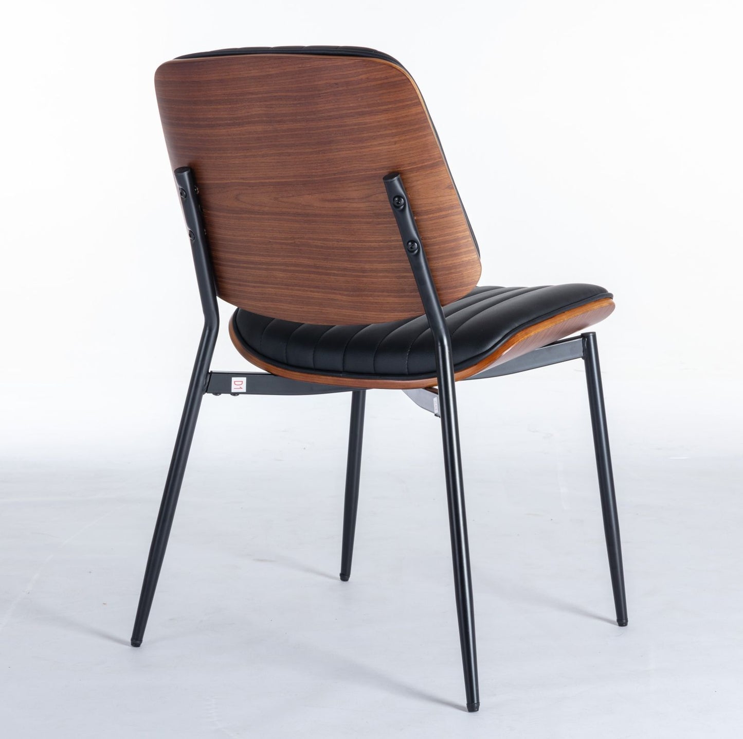 Dining Chairs Mid-Century Modern Retro Faux Leather Chair With Walnut Bentwood Back Upholstered Seat Metal Legs Adjustable Foot For Kitchen Dining Room Chairs (Set of 2) - Black