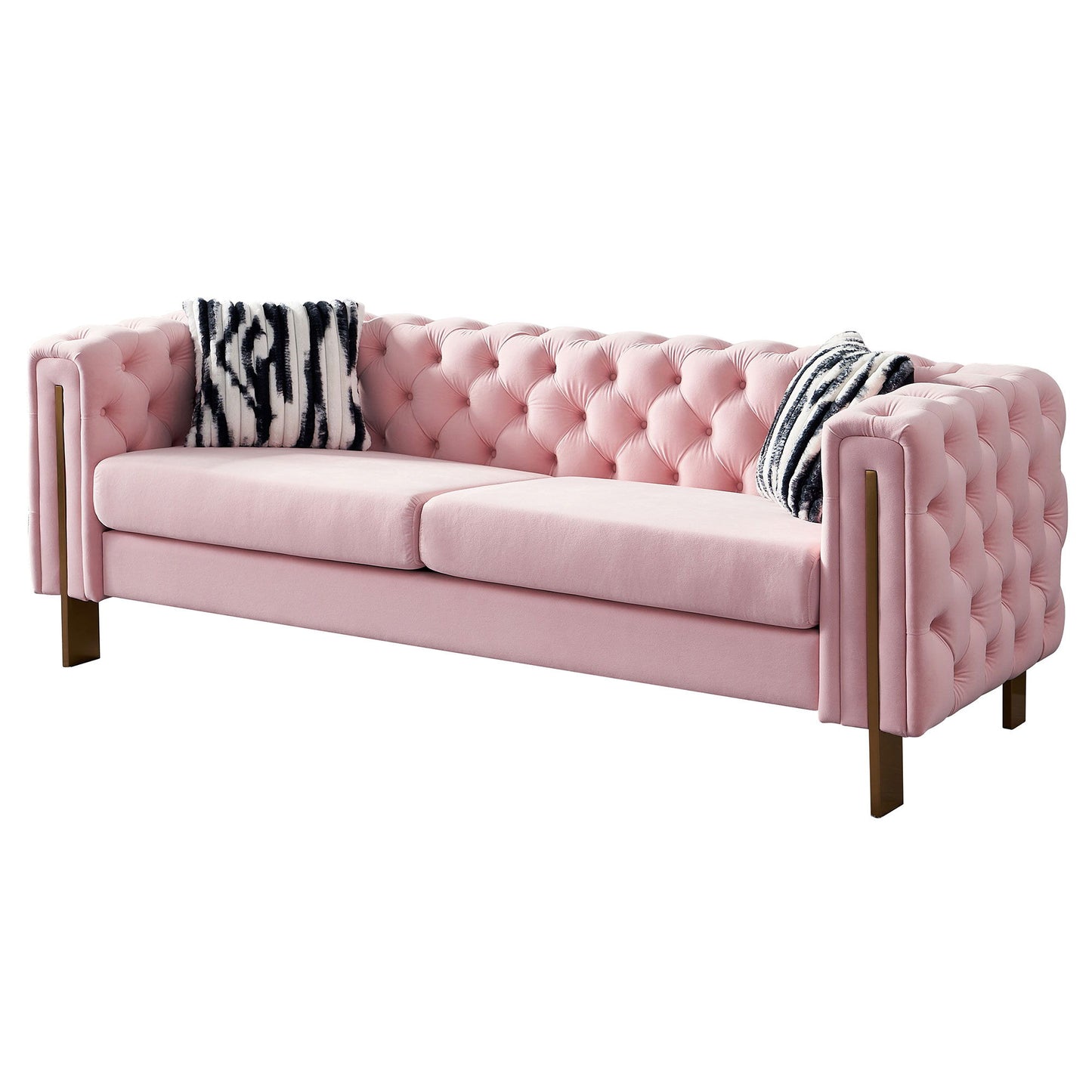 Chesterfield - Modern Tufted Velvet Living Room Sofa, 84.25''W Couch - Pink