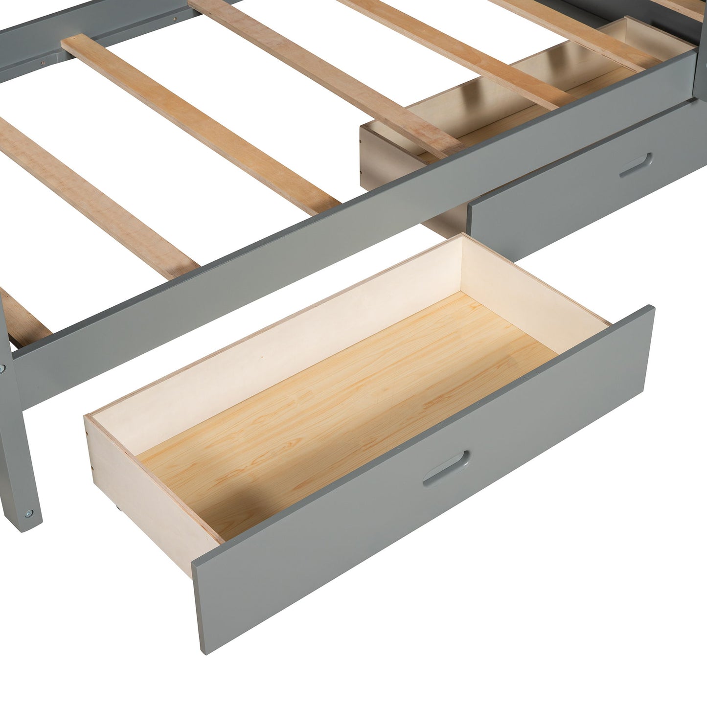 Twin Over Twin Bunk Bed With Ladders And 2 Storage Drawers - Gray