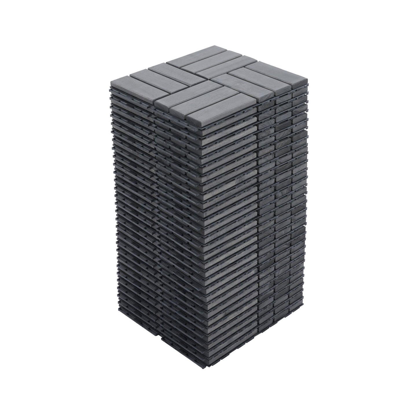 30 Piece Interlocking Deck Tiles Checker Pattern, Square Acacia Hardwood Outdoor Flooring For Patio, Bancony, Pool Side - Light Gray