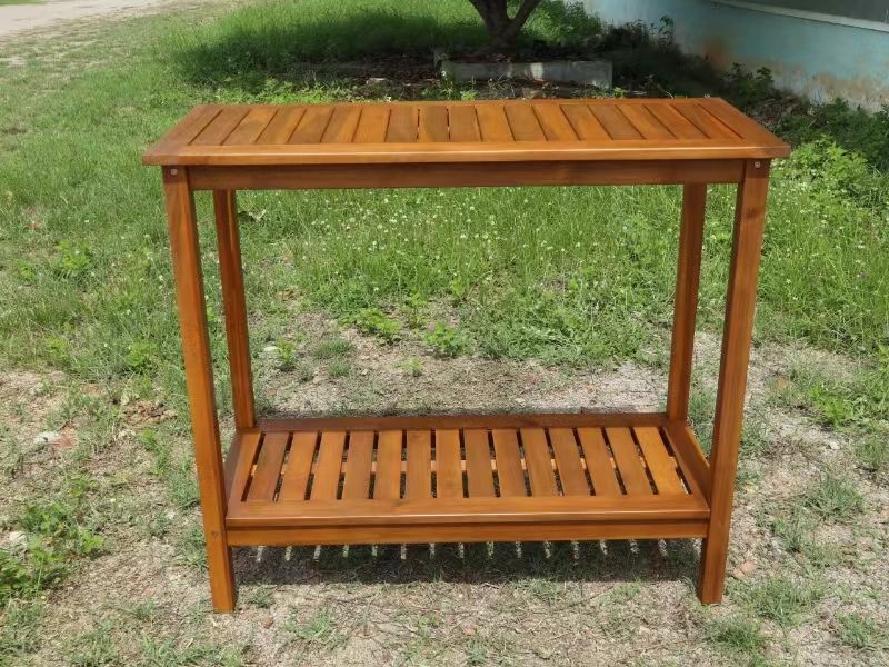 Workstation For Garden Balcony Garage, Acacia Console Potting Table - Light Brown