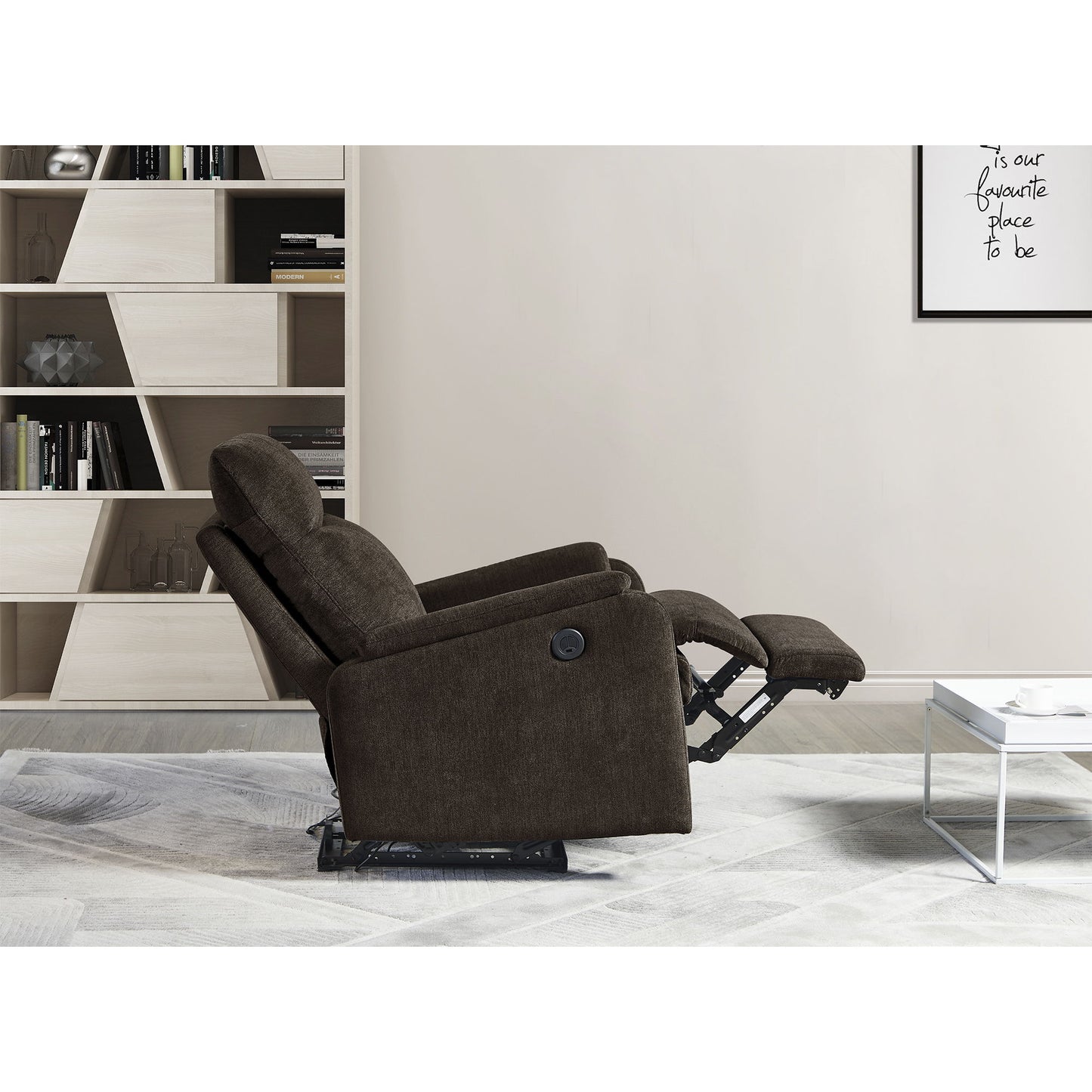 Recliner Chair With Power Function Easy Control Big Stocks, Recliner Single Chair - Dark Brown