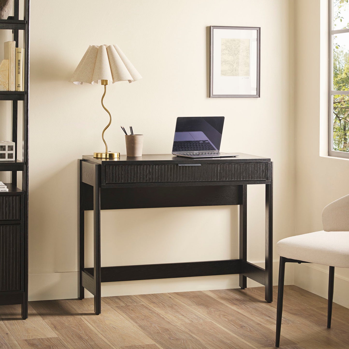 Transitional Reeded Writing Desk With Drawer - Black