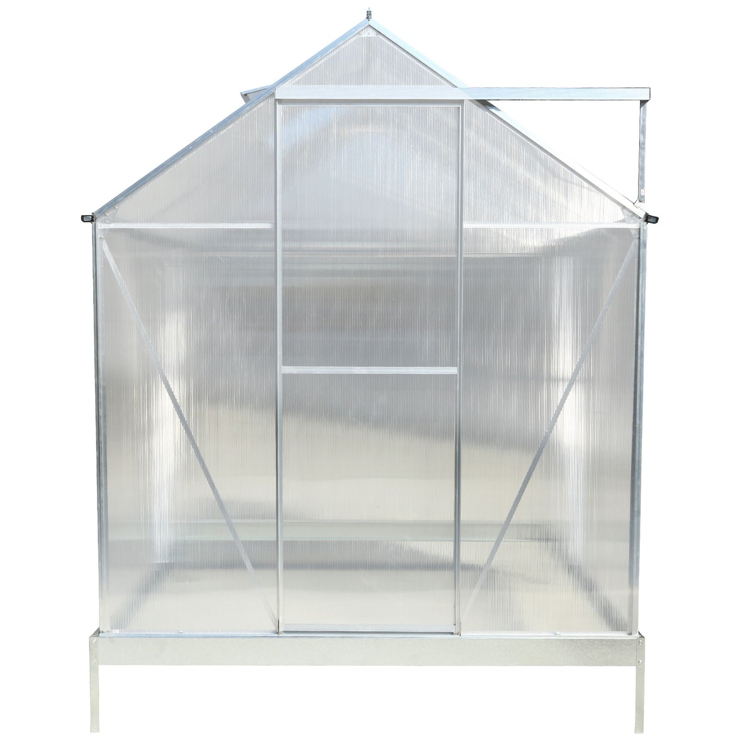 6.3'x6.2'x7' Polycarbonate Greenhouse, Heavy Duty Outdoor Aluminum Walk-In Green House Kit With Rain Gutter, Vent And Door For Backyard Garden - Aluminium