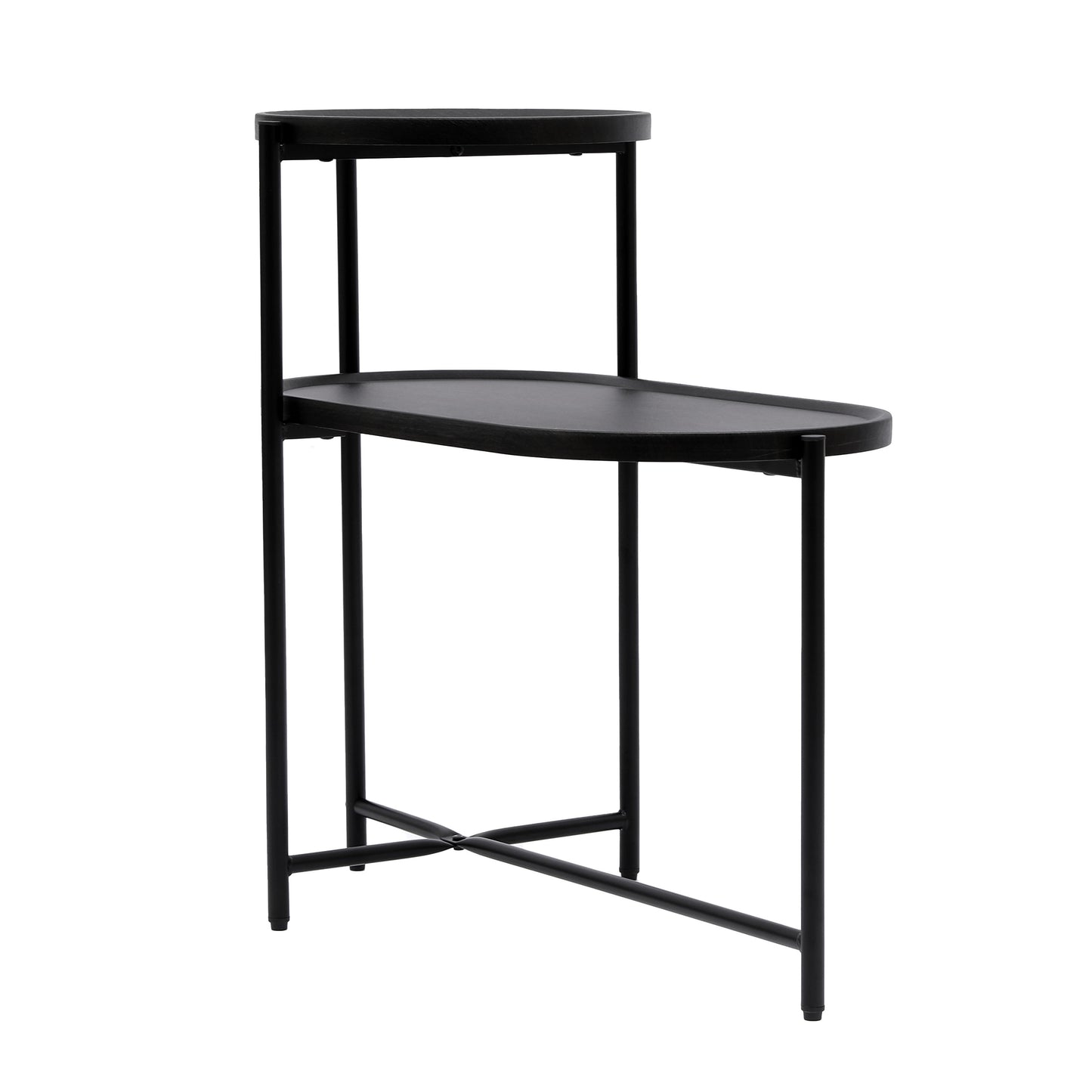 Round Coffee Table With Storage Tray 2 Tier Oval End Tables Wooden Small Side Table For Living Room - Black