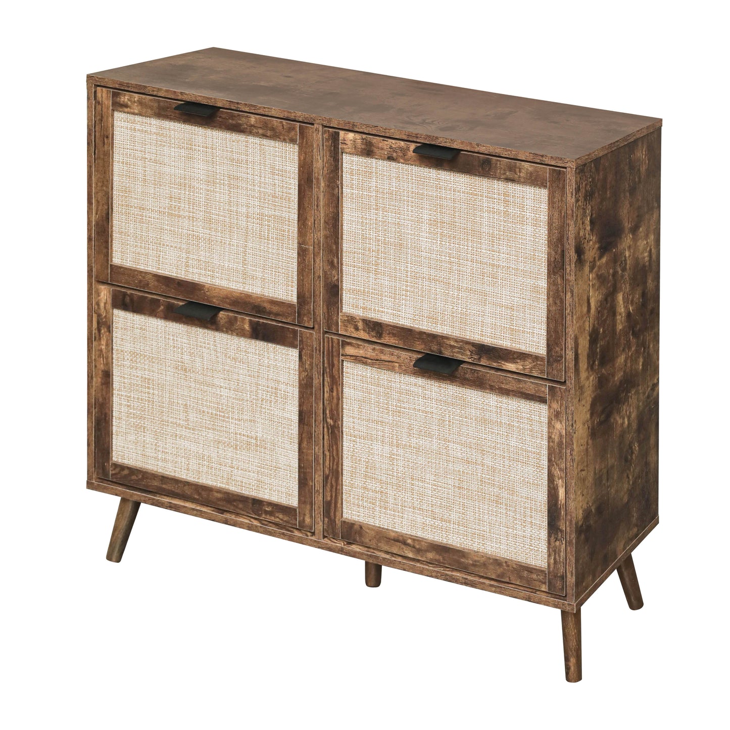 4 Door Shoe Rack, Freestanding Modern Shoe Storage Cabinet, For Entryway - Burly Wood
